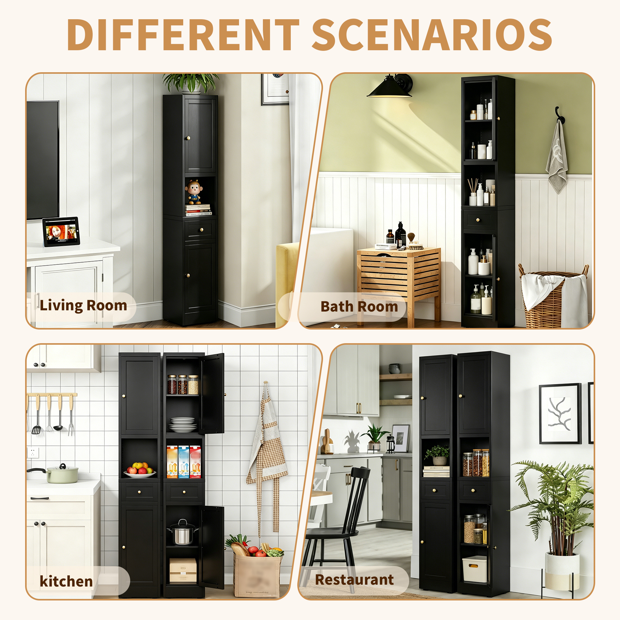 71 Inch Tall Bathroom Storage Cabinet, 5-Tier Narrow Metal Cabinet With 2 Doors & Adjustable Shelves, Freestanding Cabinet For Space Saving In Kitchen, Laundry Room, Pantry, Black