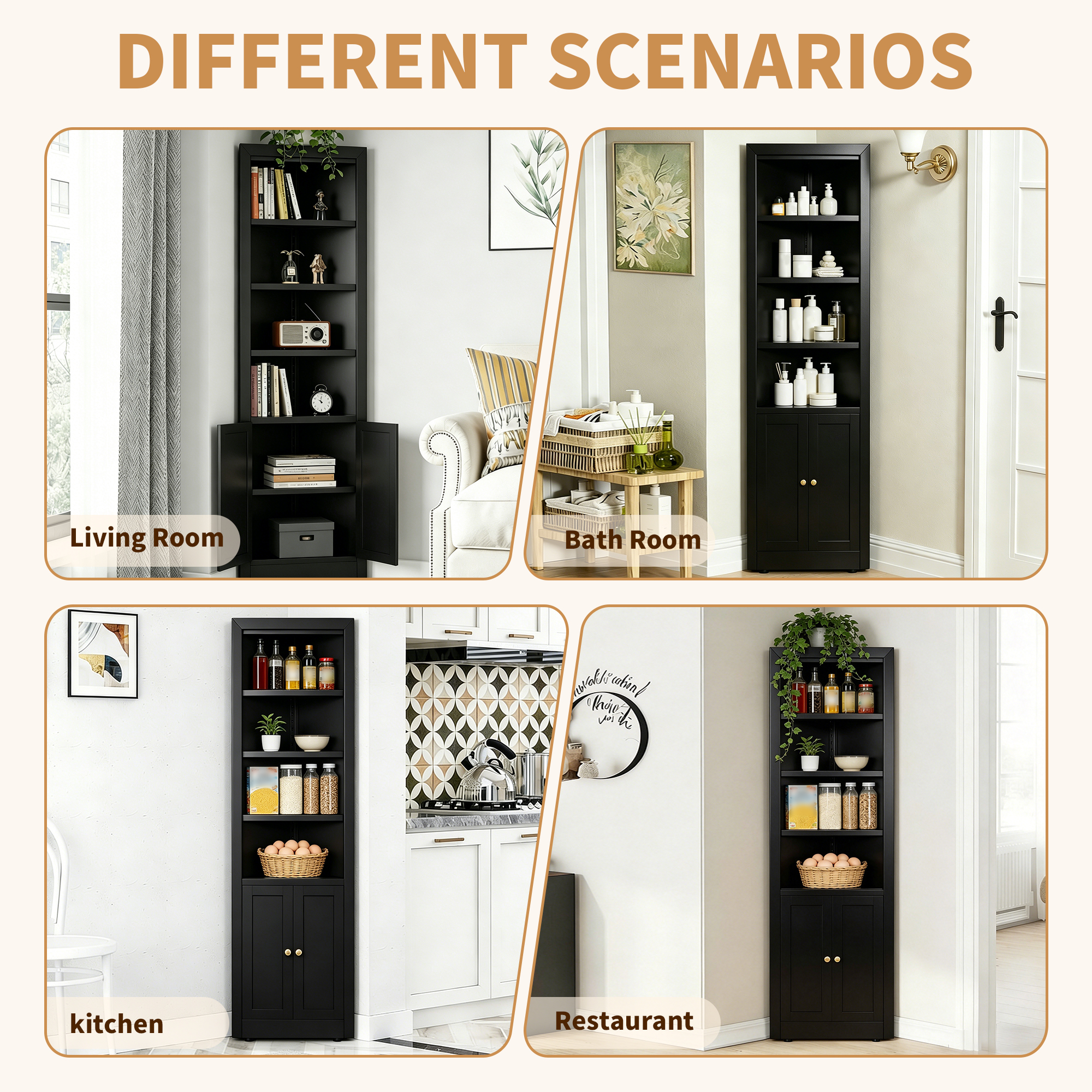 71  Tall Corner Storage Cabinet With 2 Doors, 5-Tier Metal Cabinet With Adjustable Shelves, Freestanding Kitchen Storage For Pantry, Living Room, Bathroom, Laundry Room, Space Saving Furniture, Black
