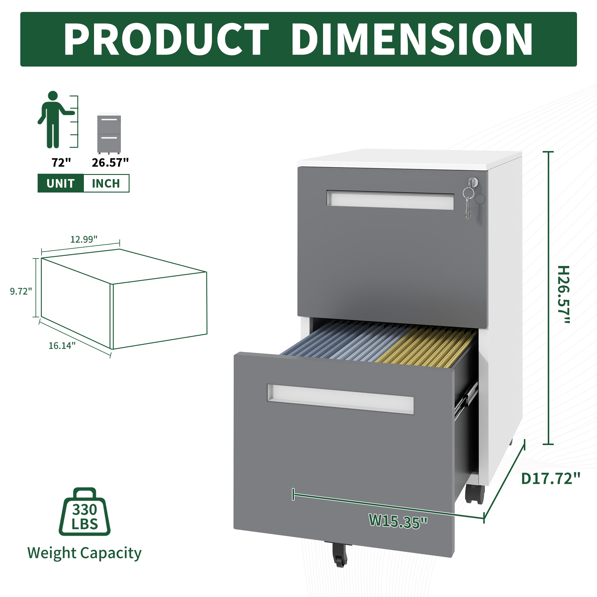 2-Drawer Mobile File Cabinet, picture 3 of 4