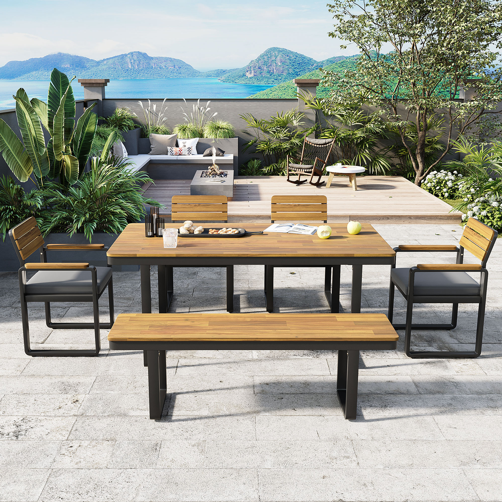 Acacia Wood Patio Dining Set, picture 2 of 5