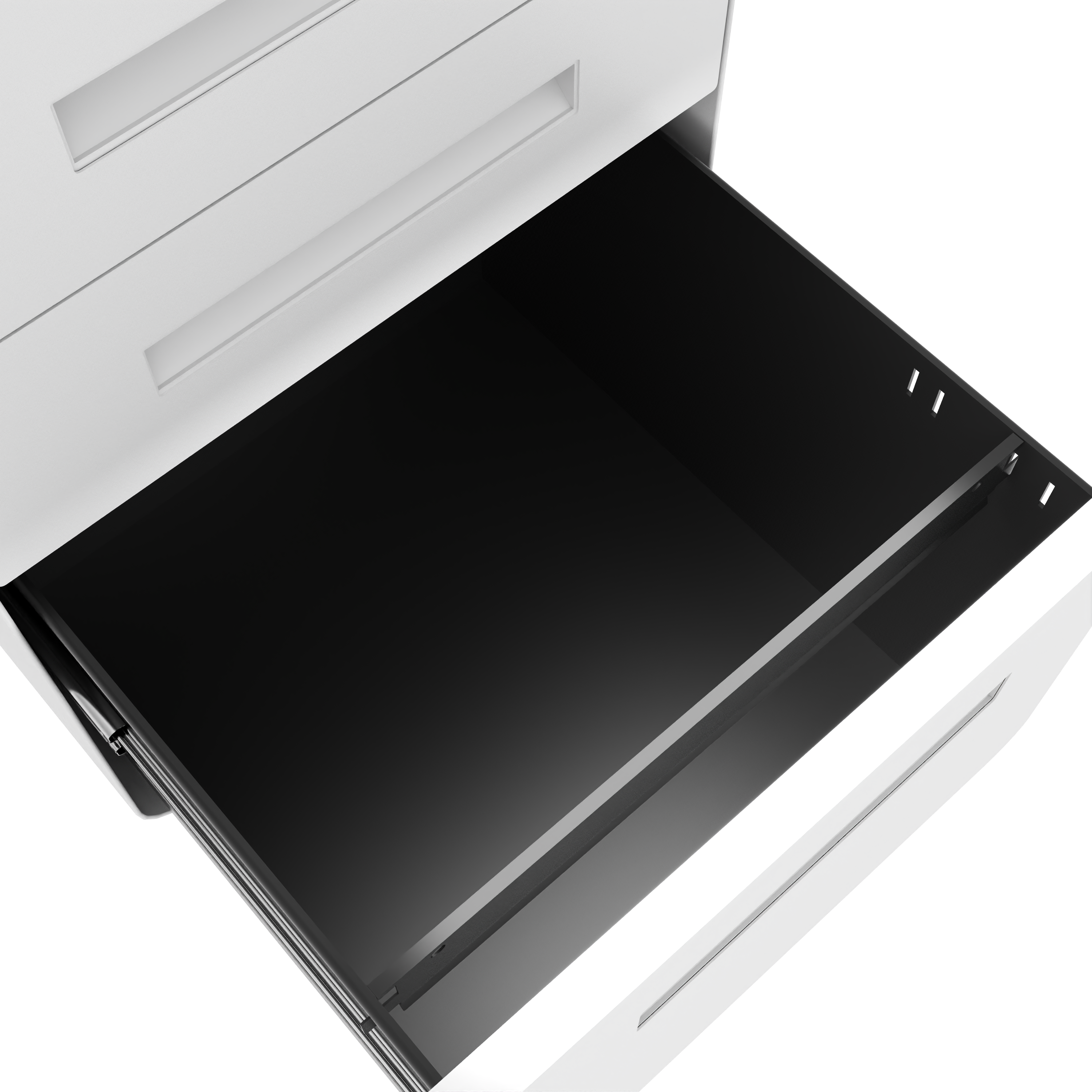 3-Drawer Mobile File Cabinet With Lock, All-Steel Metal Storage On Wheels, Two Shallow & One Deep Drawer For Office Home, Fully Assembled, White, 110lbs Drawer, Anti-Tip Design detail