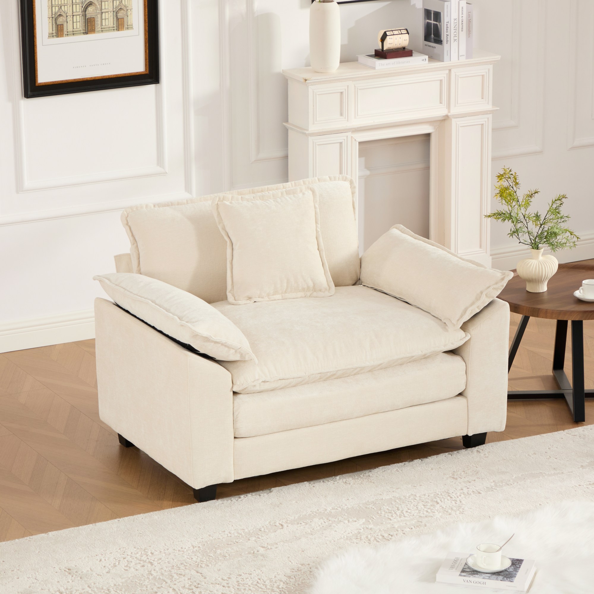 Cloud Sofa Single Seat  Ottoman Is Not Included , Modern Sectional Couch, For Living Room Bedroom And Apartment, Comfy Double Layer Upholstered Seat Cushion, Breathable Chenille Fabric, Beige,SW5041BG