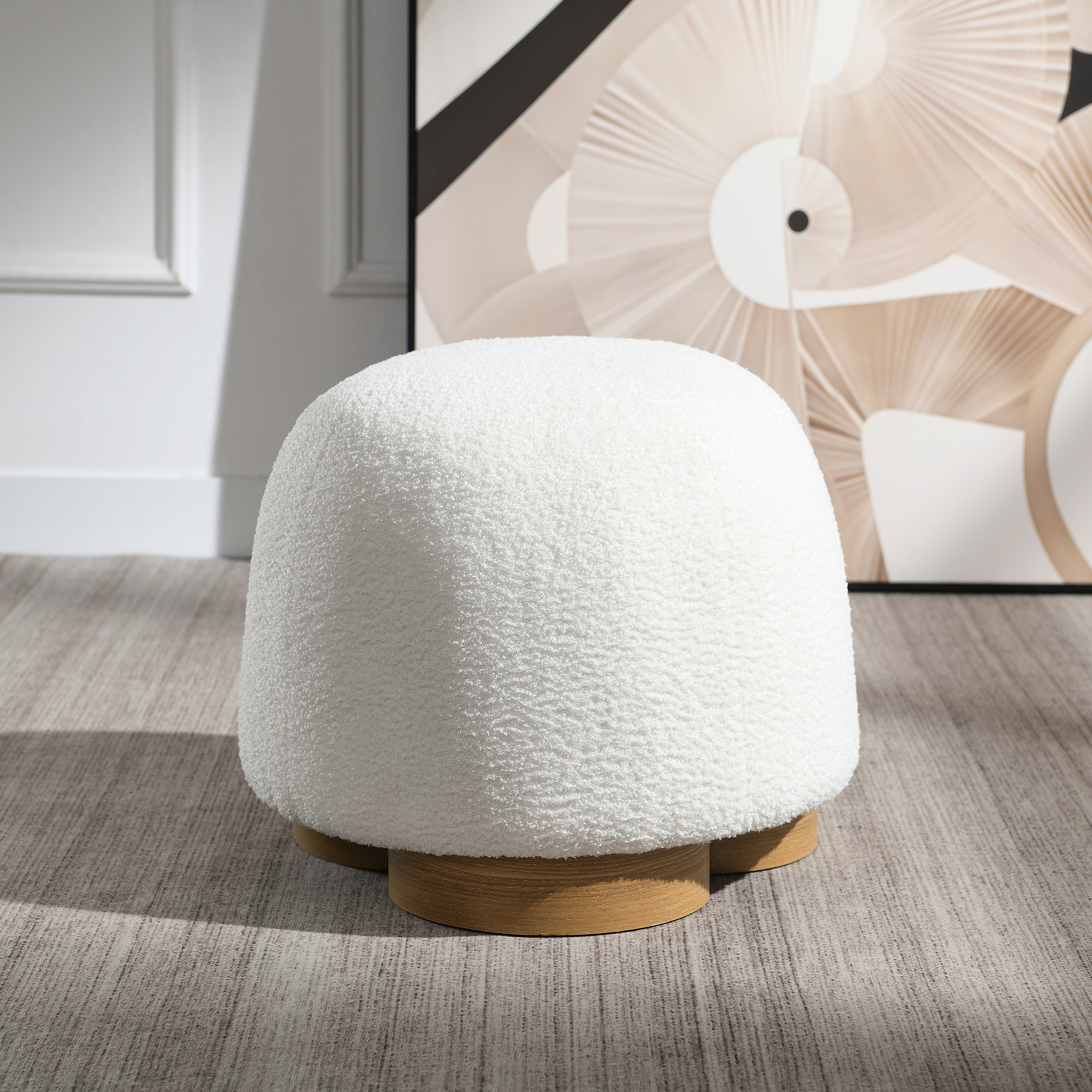 Round Teddy Fabric Ottoman, picture 3 of 4
