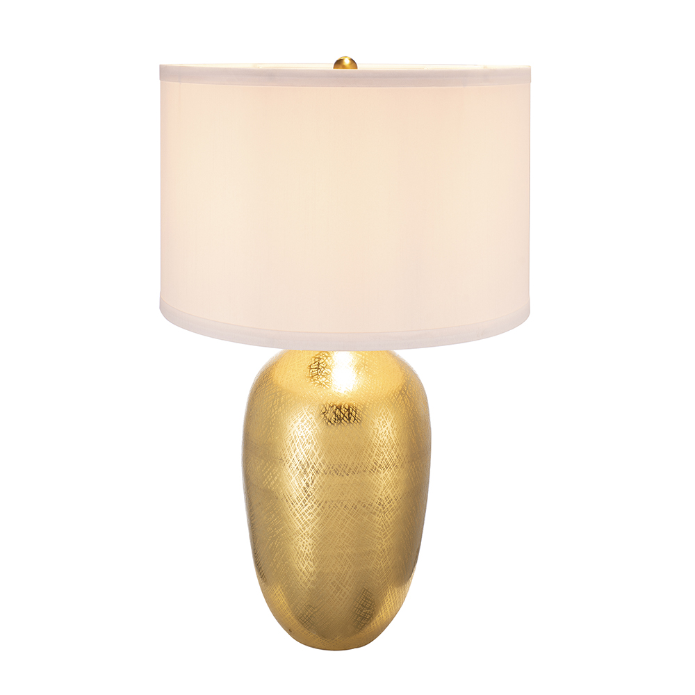 D18x31  Round Aluminum Sheet Gold Table Lamp With White Fabric Shade Lamp Shade Assembly Required