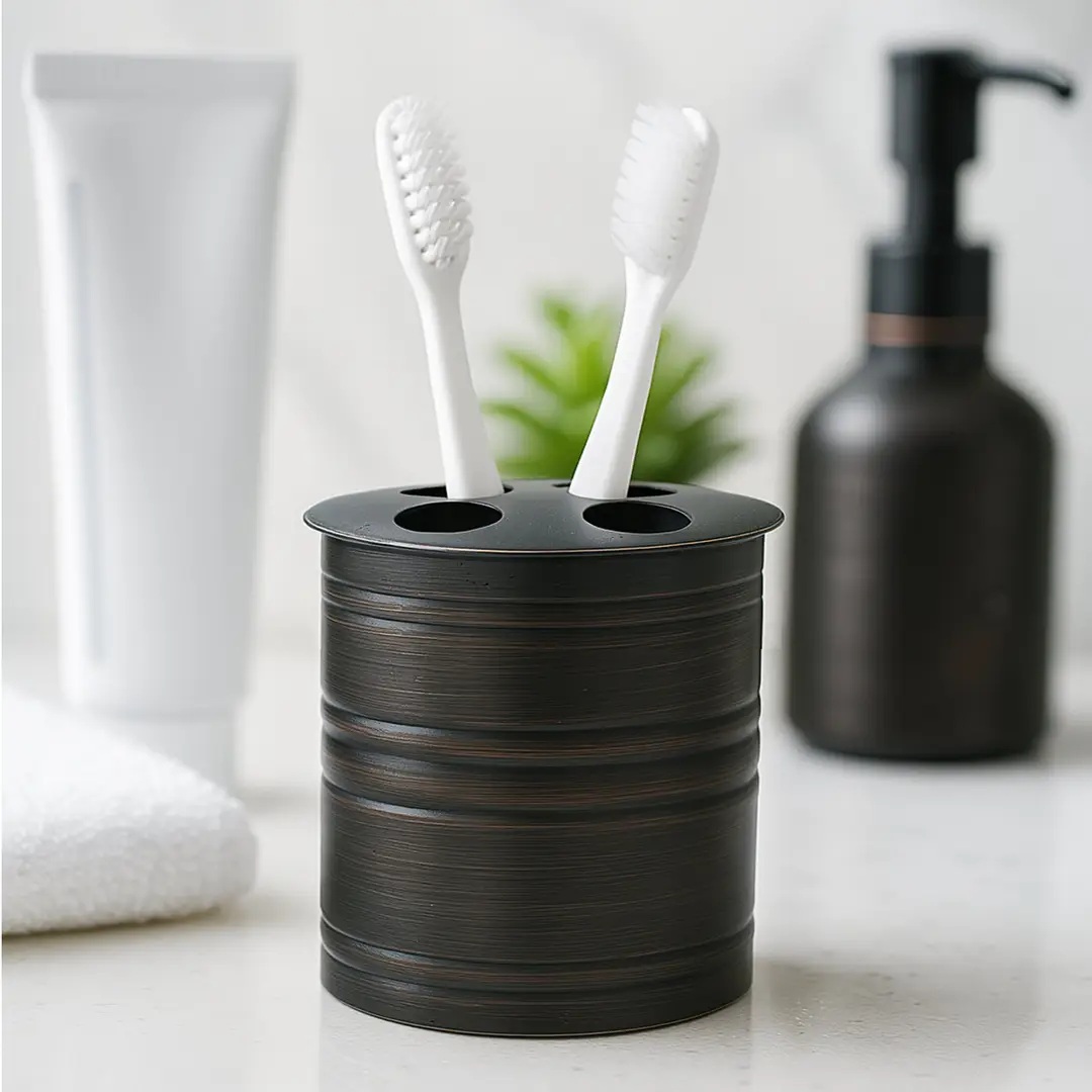 Stainless Steel Toothbrush Holder Compact Multi-Slot Holder For Toothbrushes,Razors & Makeup Accessories  Oil Rubbed Bronze Finish