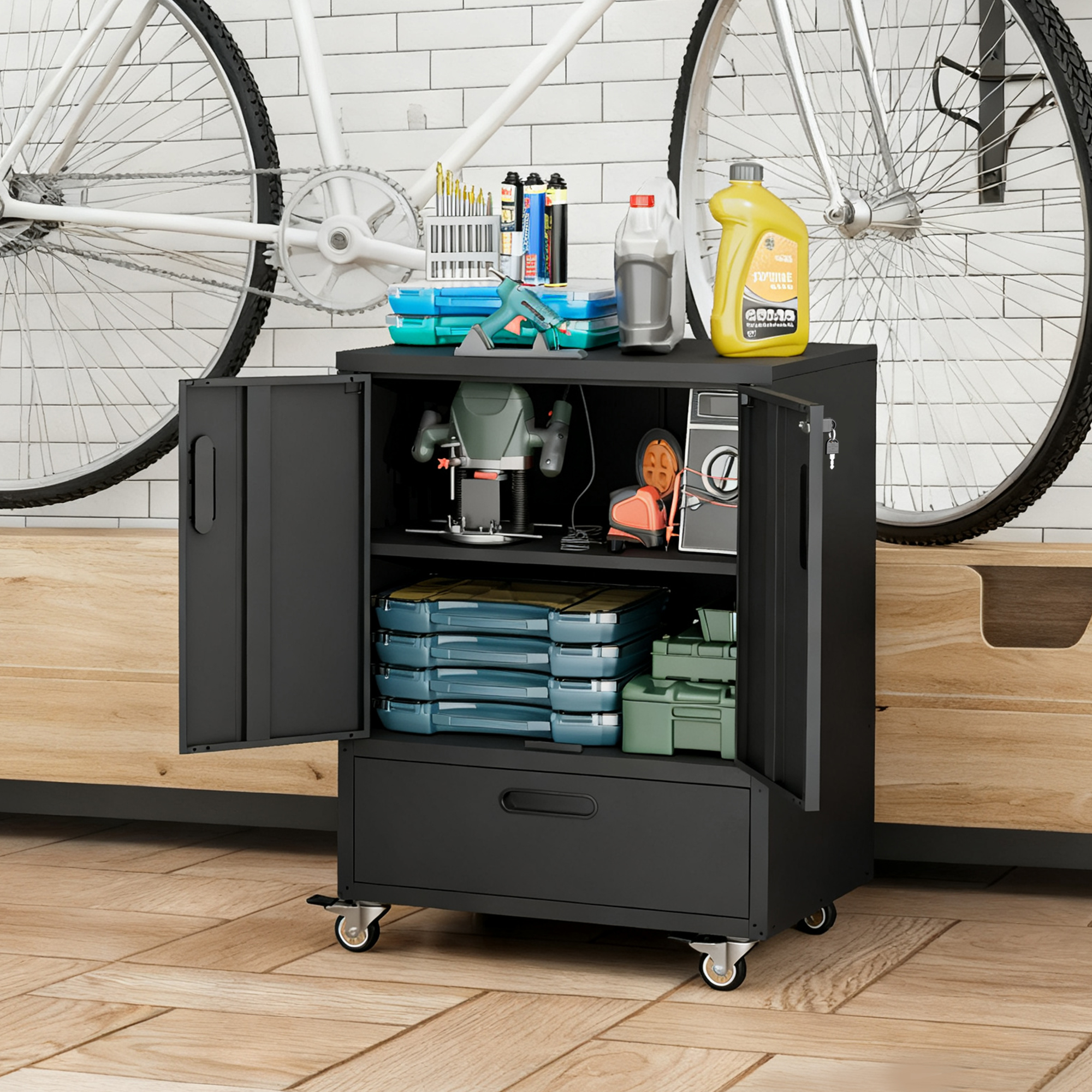 Tool Cart With Wheels, 40  H X 30  W X 20  D, Mobile Tool Cabinet With Lockable Casters & Drawer, Heavy-Duty Steel Storage Organizer For Garage, Workshop, Office - Easy 30-Min Assembly