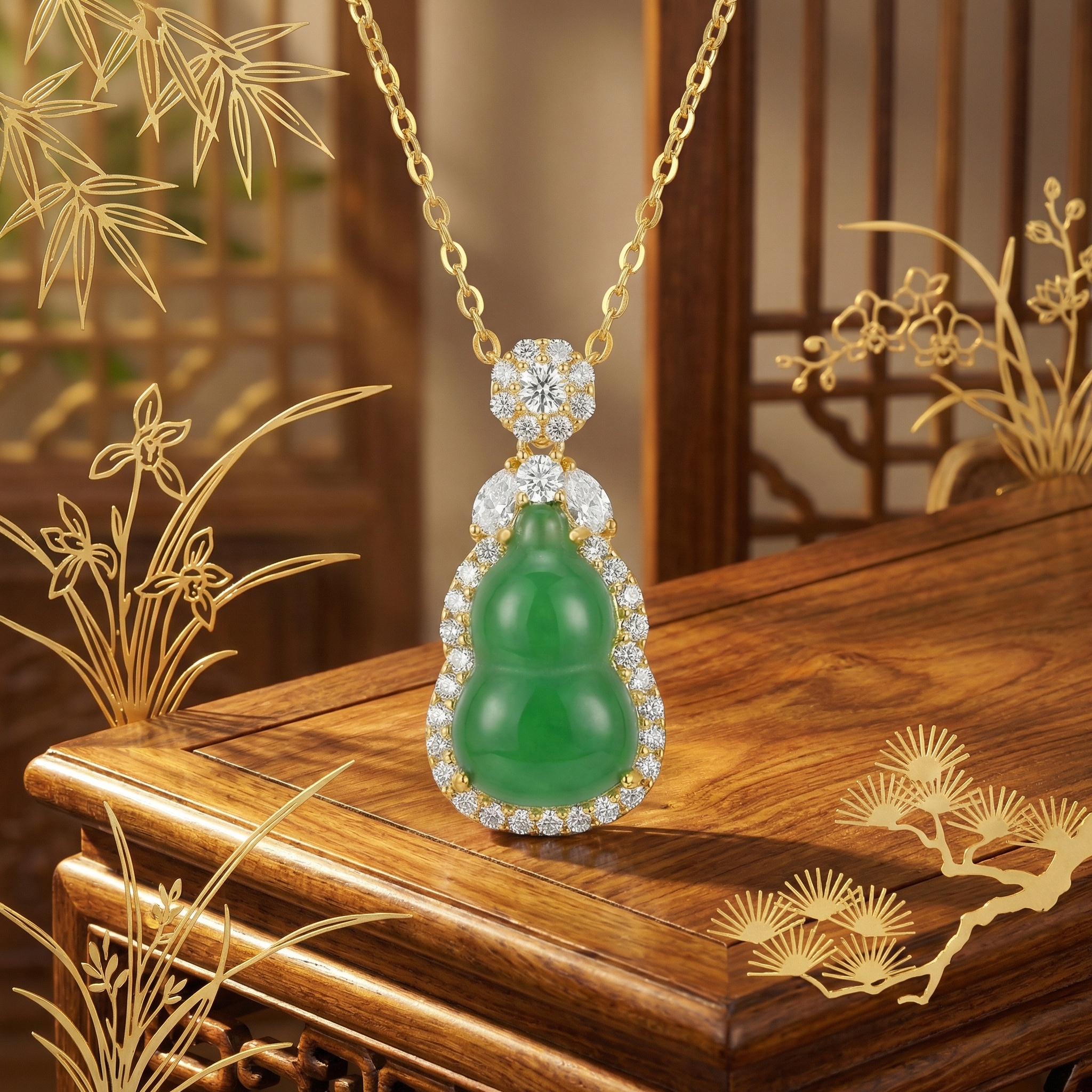 Sterling Silver Jadeite Calabash Pendant Necklace, picture 3 of 3