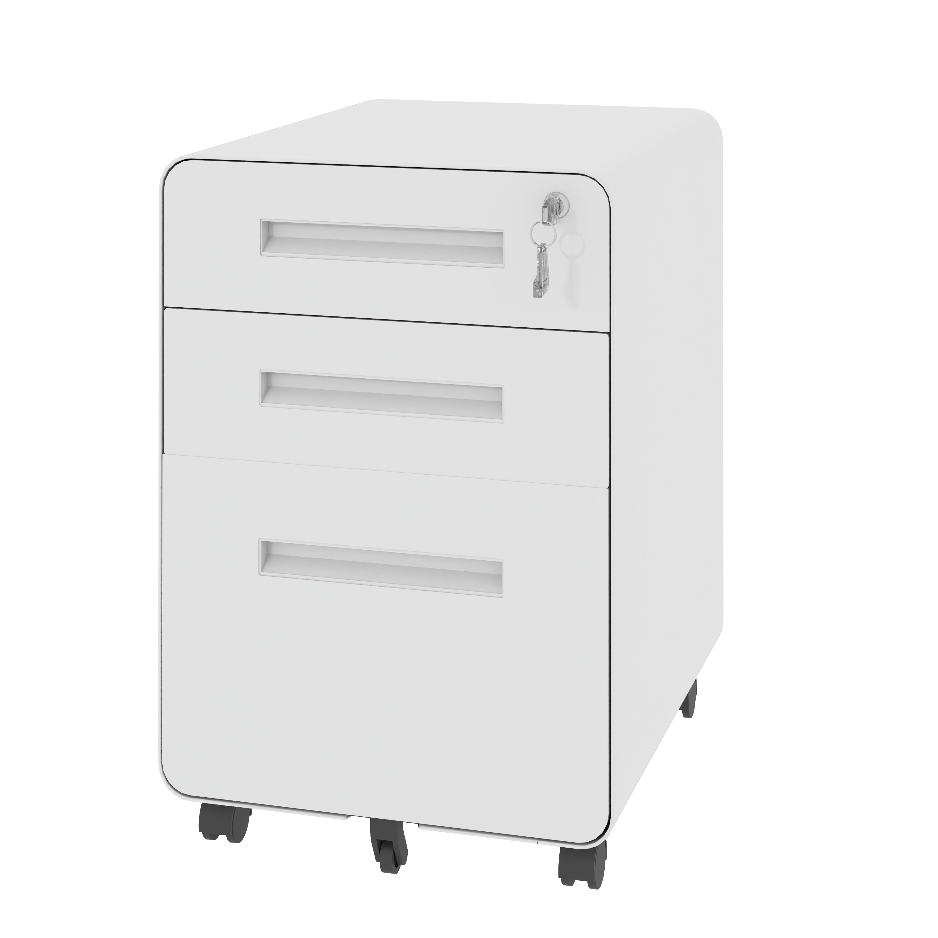 3-Drawer Wide Mobile File Cabinet With Lock, All-Steel Metal Storage Cabinet On Casters, For Home & Office,White, Fully Assembled, Holds A4 Letter Files, 110lbs Drawer detail