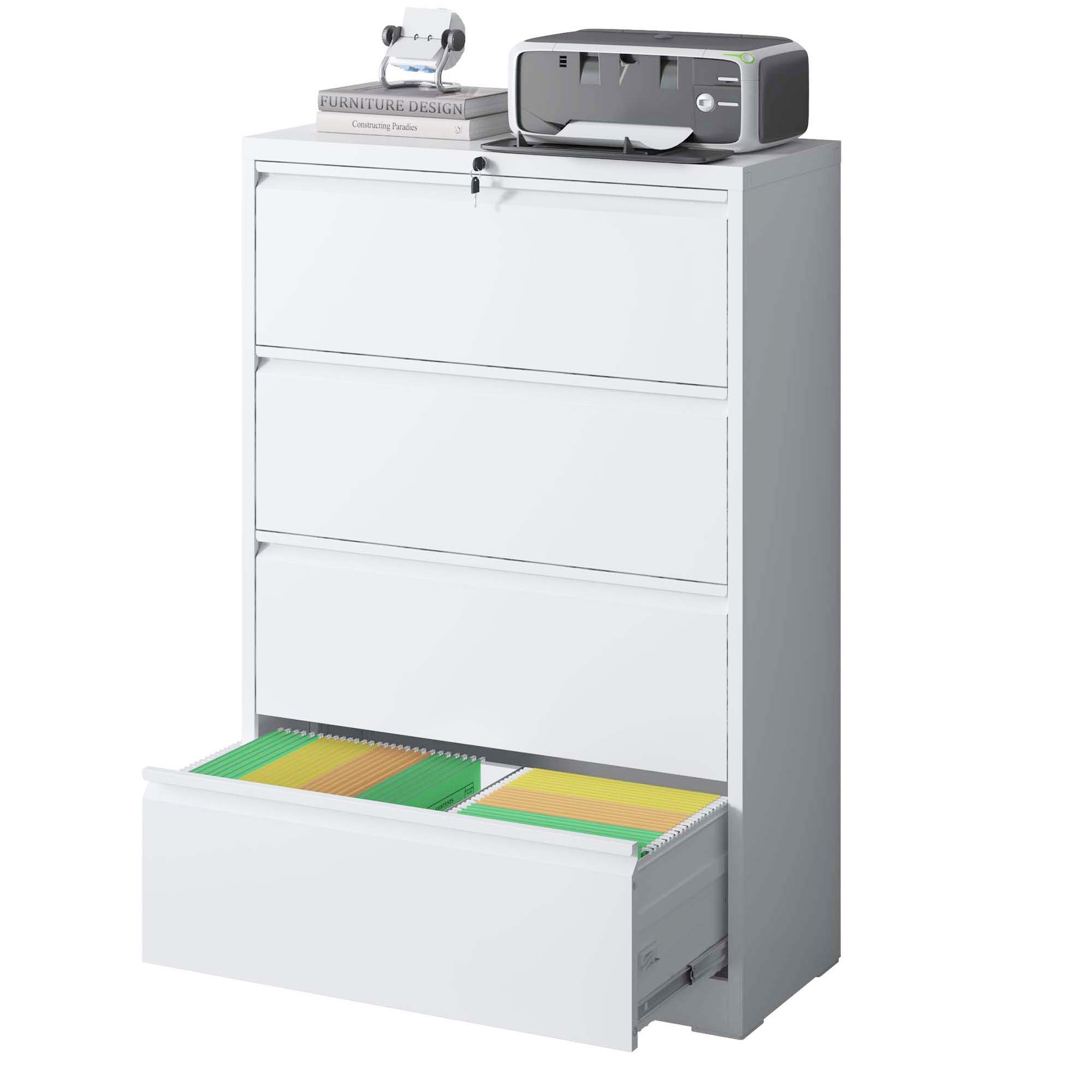Lateral File Cabinet 4 Drawer White Filing
