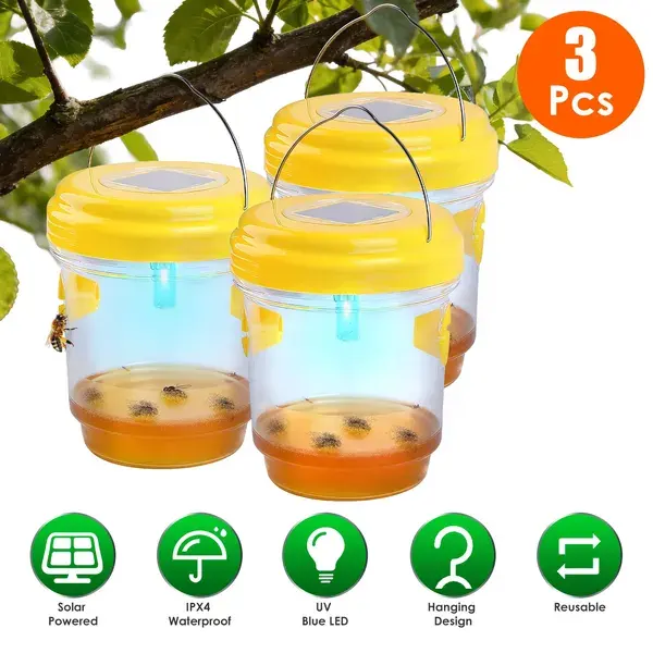 3Pack Solar Wasp Traps Outdoor Hanging Insect