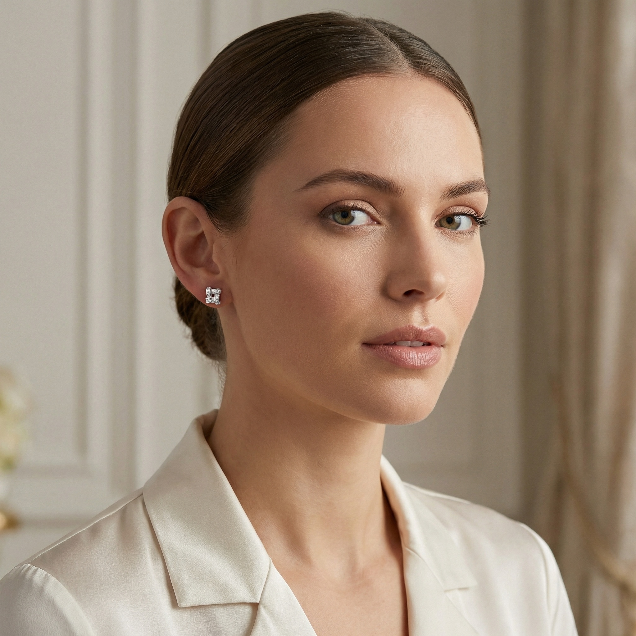 925 Sterling Silver Princess Cut Diamond Interlaced Square Stud Earrings in Elegant White Metal 