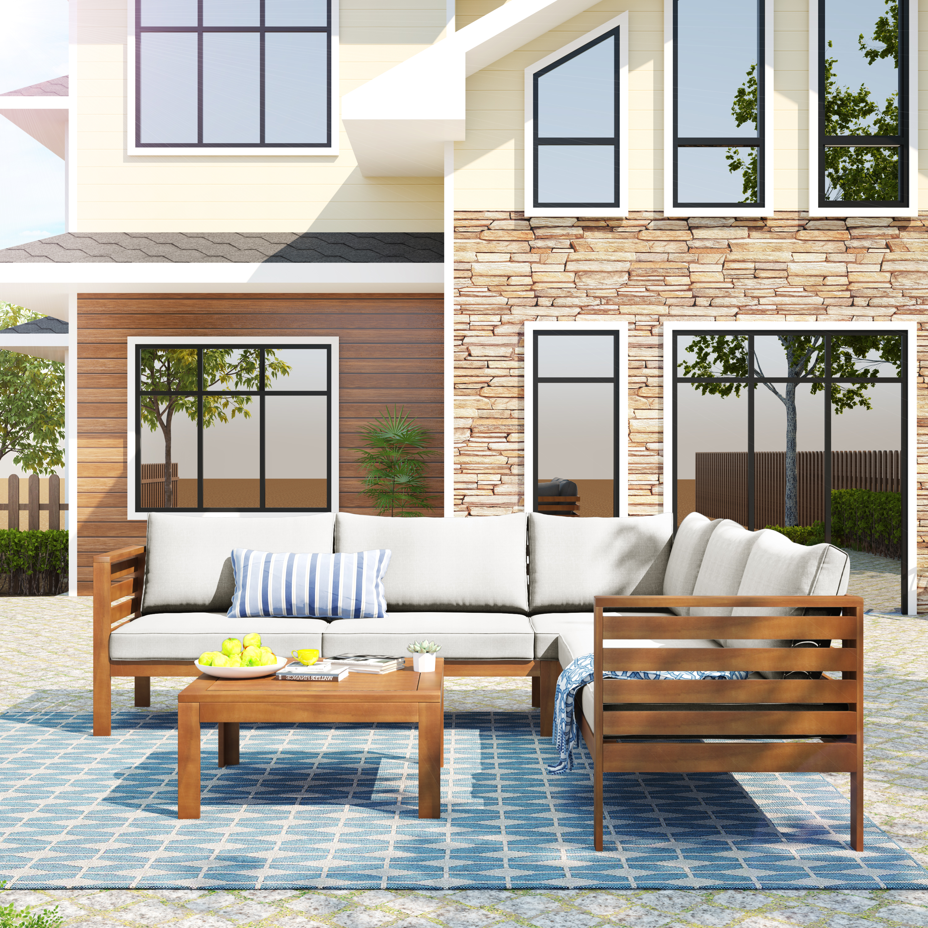 Acacia Wood Outdoor Sofa Set, picture 2 of 4