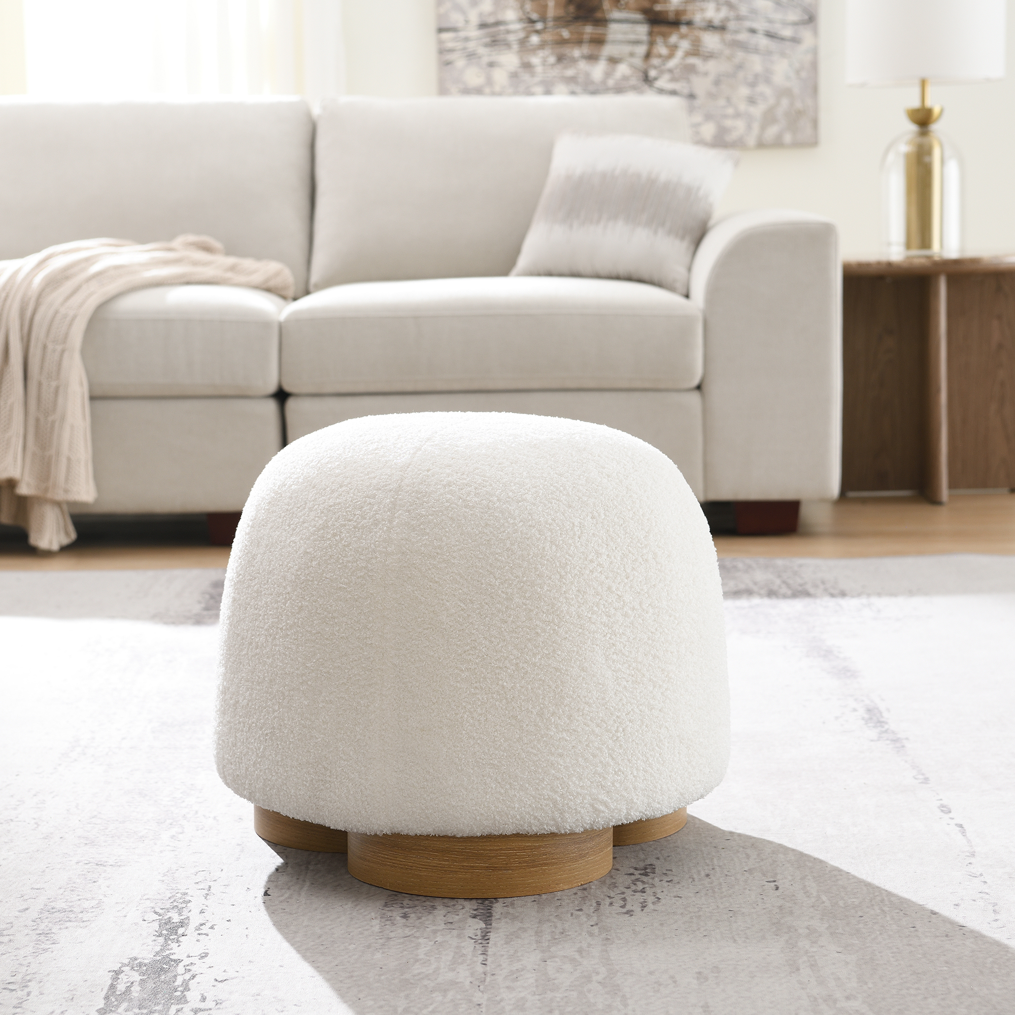 Round Teddy Fabric Ottoman, picture 2 of 4