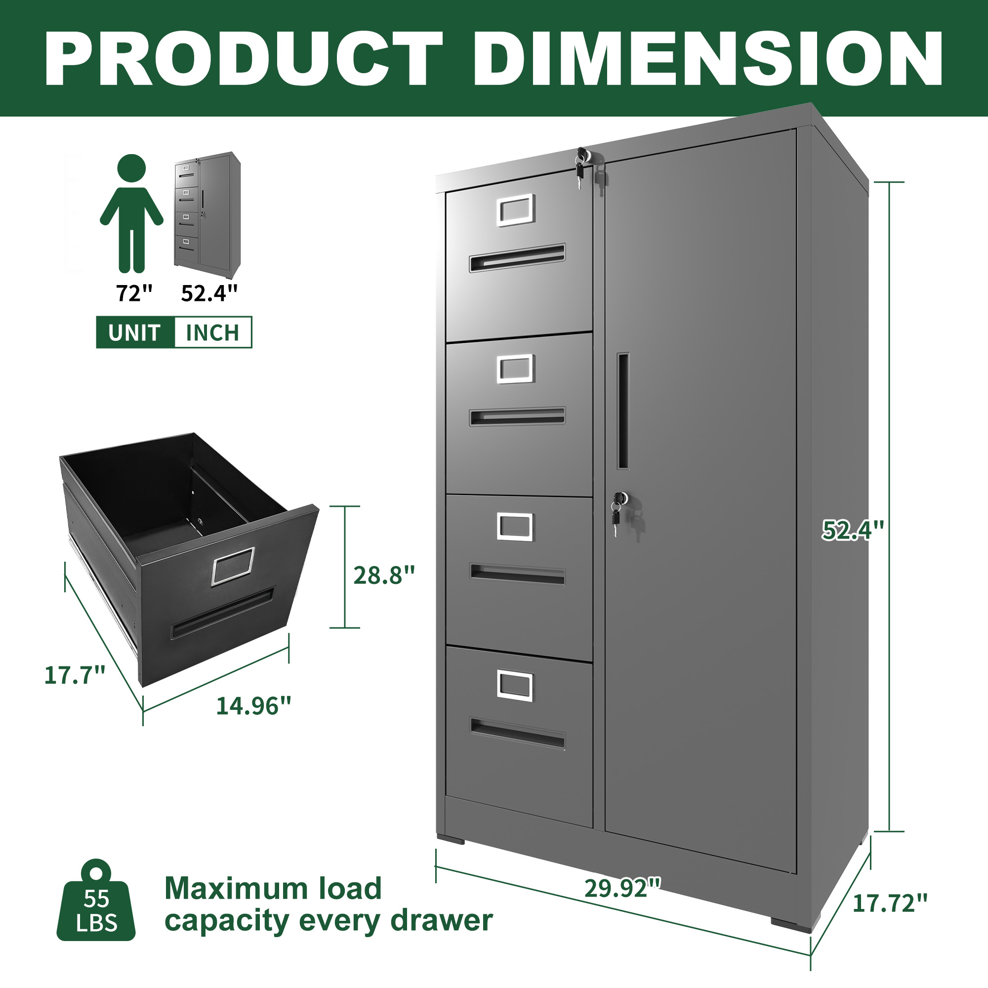Steel Filing Cabinet with Lock, picture 4 of 5