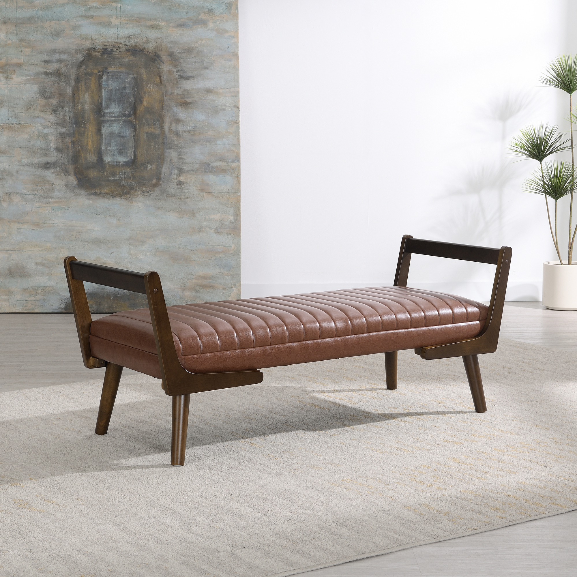 Upholstered Mid Century Bench, picture 3 of 4