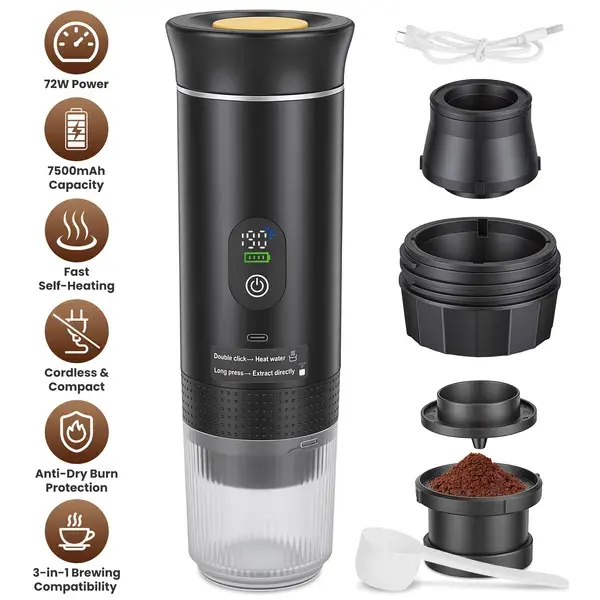 3-in-1 Portable Espresso Machine Cordless Self-Heating Coffee