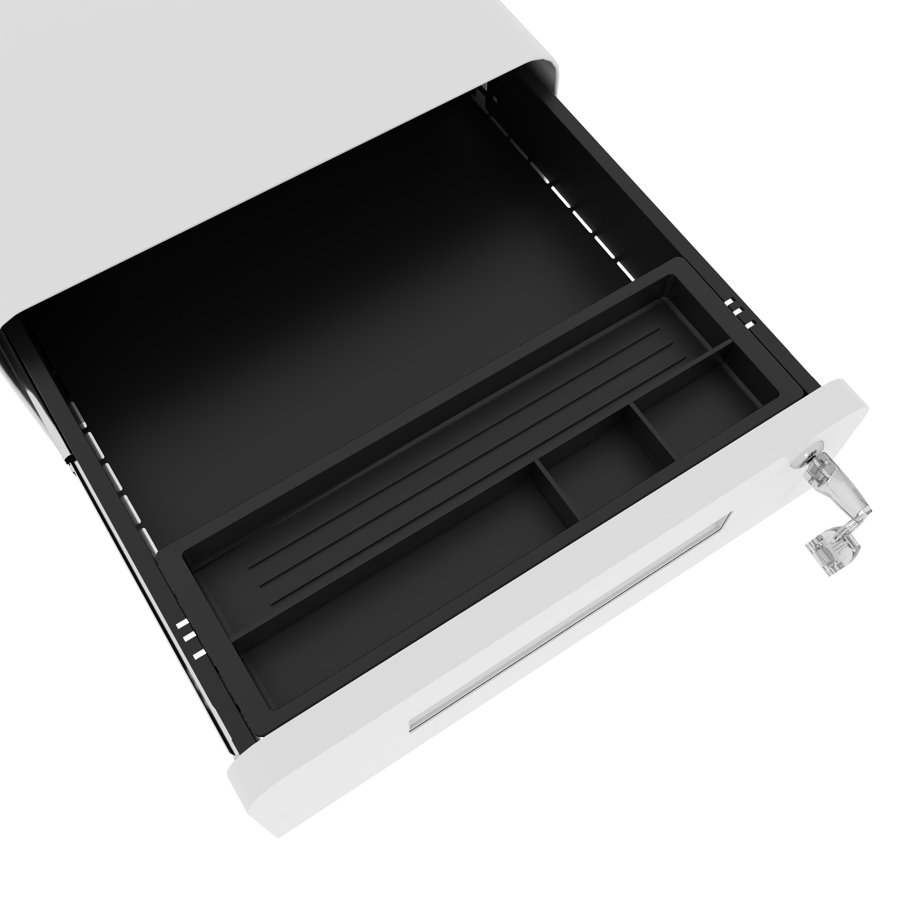3-Drawer Mobile File Cabinet With Lock, All-Steel Metal Storage On Wheels, Two Shallow & One Deep Drawer For Office Home, Fully Assembled, White, 110lbs Drawer, Anti-Tip Design detail