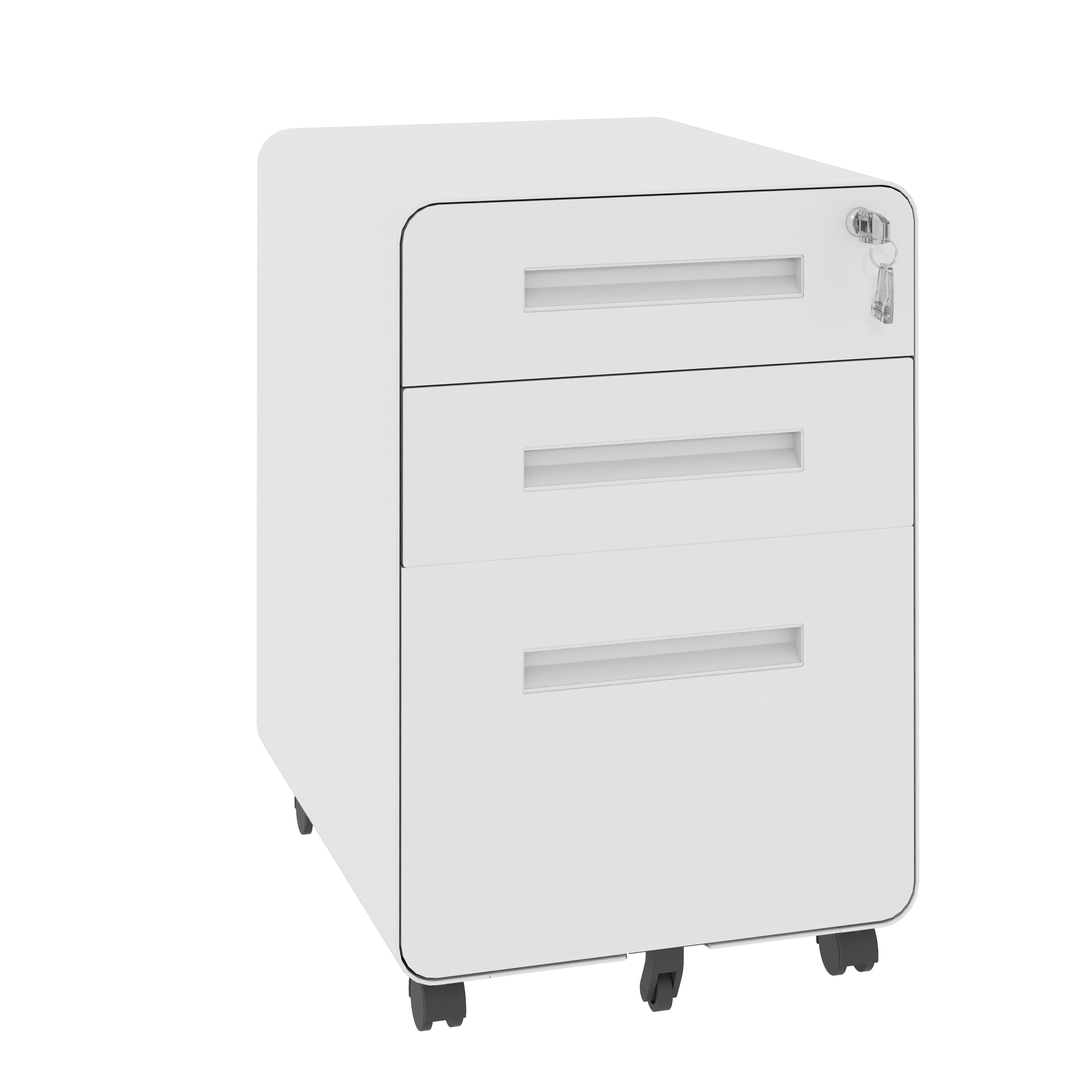 3-Drawer Wide Mobile File Cabinet With Lock, All-Steel Metal Storage Cabinet On Casters, For Home & Office,White, Fully Assembled, Holds A4 Letter Files, 110lbs Drawer detail