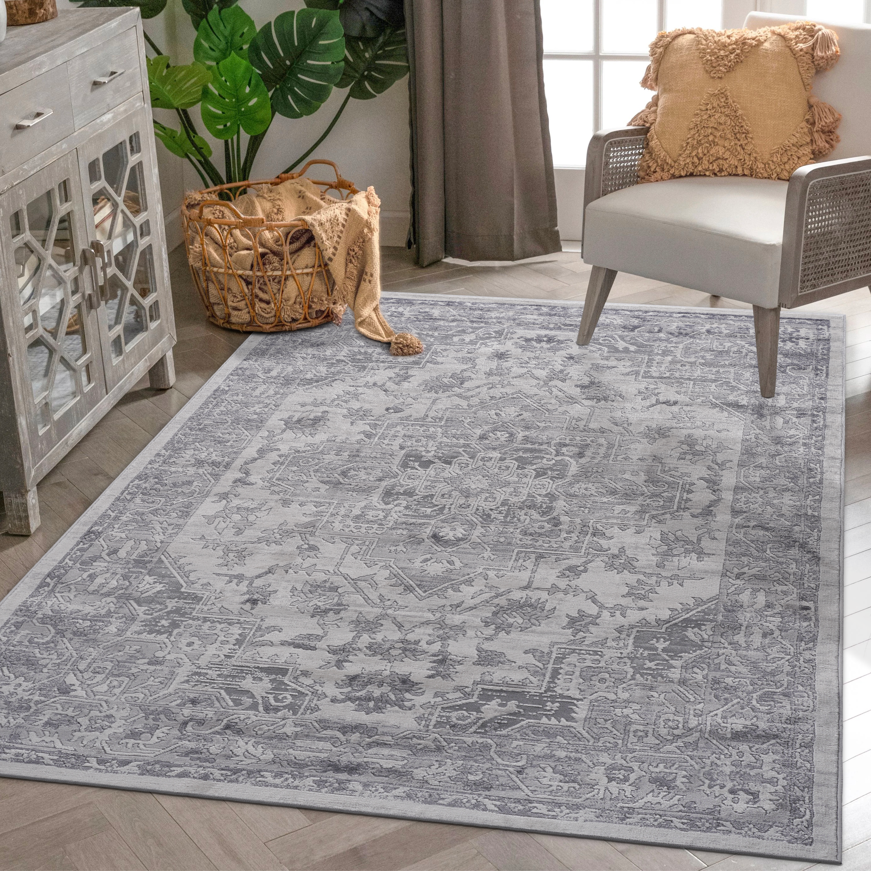 MARFI 5X7 Silver Oriental Area Rug_voghion.com