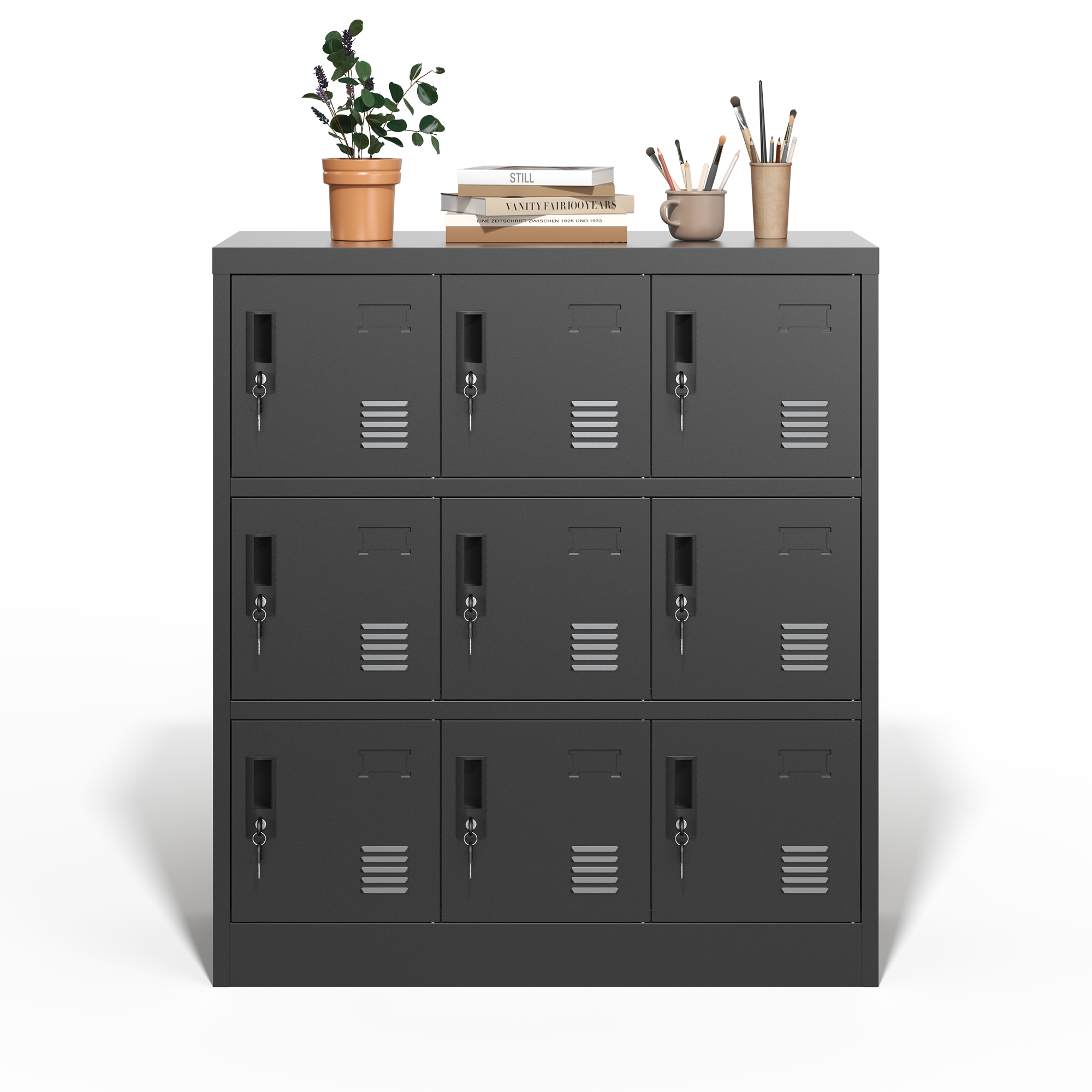 9-Door Employee Storage Locker, Metal Lockers For Office, Gym, School, And Homewith Card Slot Black 2