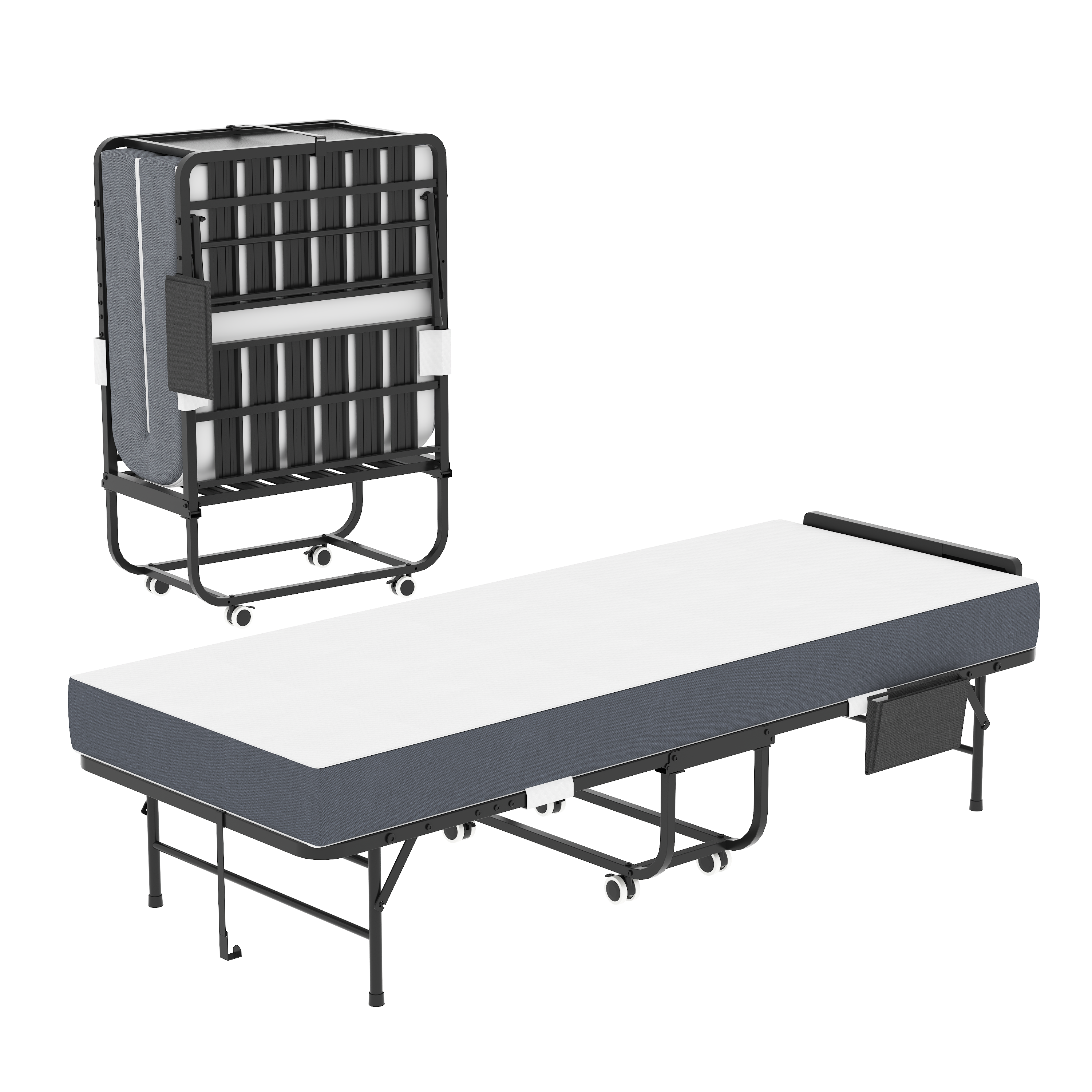 75  Folding Bed With Adjustable Headboard & 5  Memory Foam, Space Saving Rollaway Guest Bed For Tall People, Portable Twin Cot On Wheels, Easy Assembly
