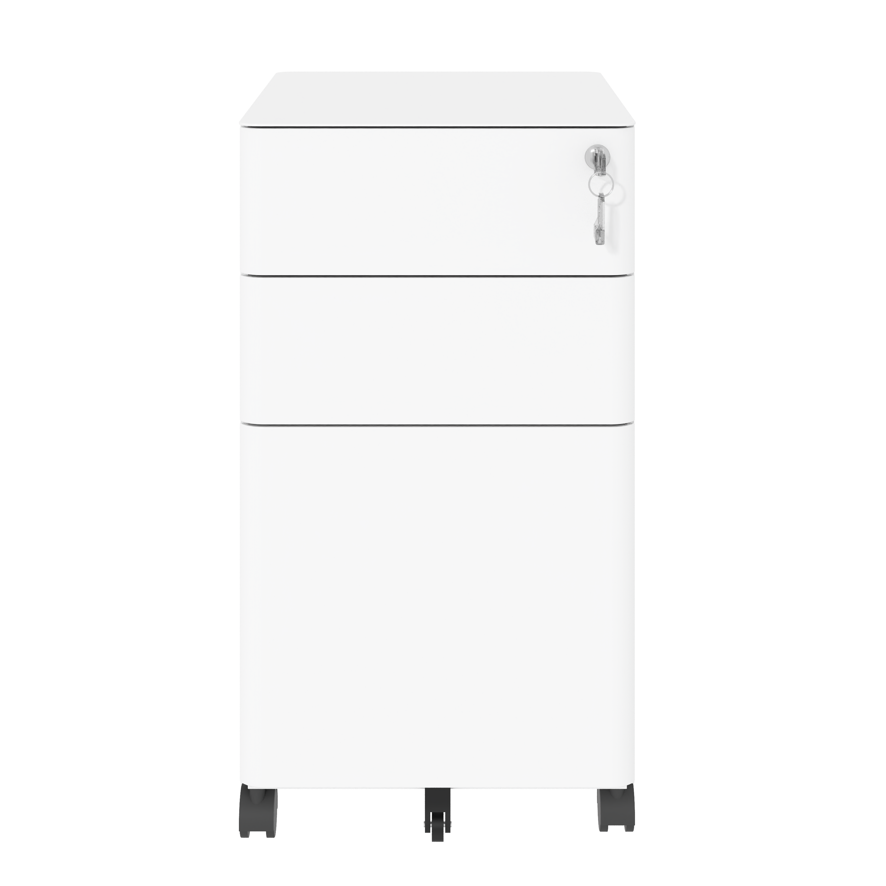 3-Drawer Mobile File Cabinet With Lock, All-Steel Metal Storage On Wheels, Two Shallow & One Deep Drawer For Office Home, Fully Assembled, White, 110lbs Drawer, Anti-Tip Design detail