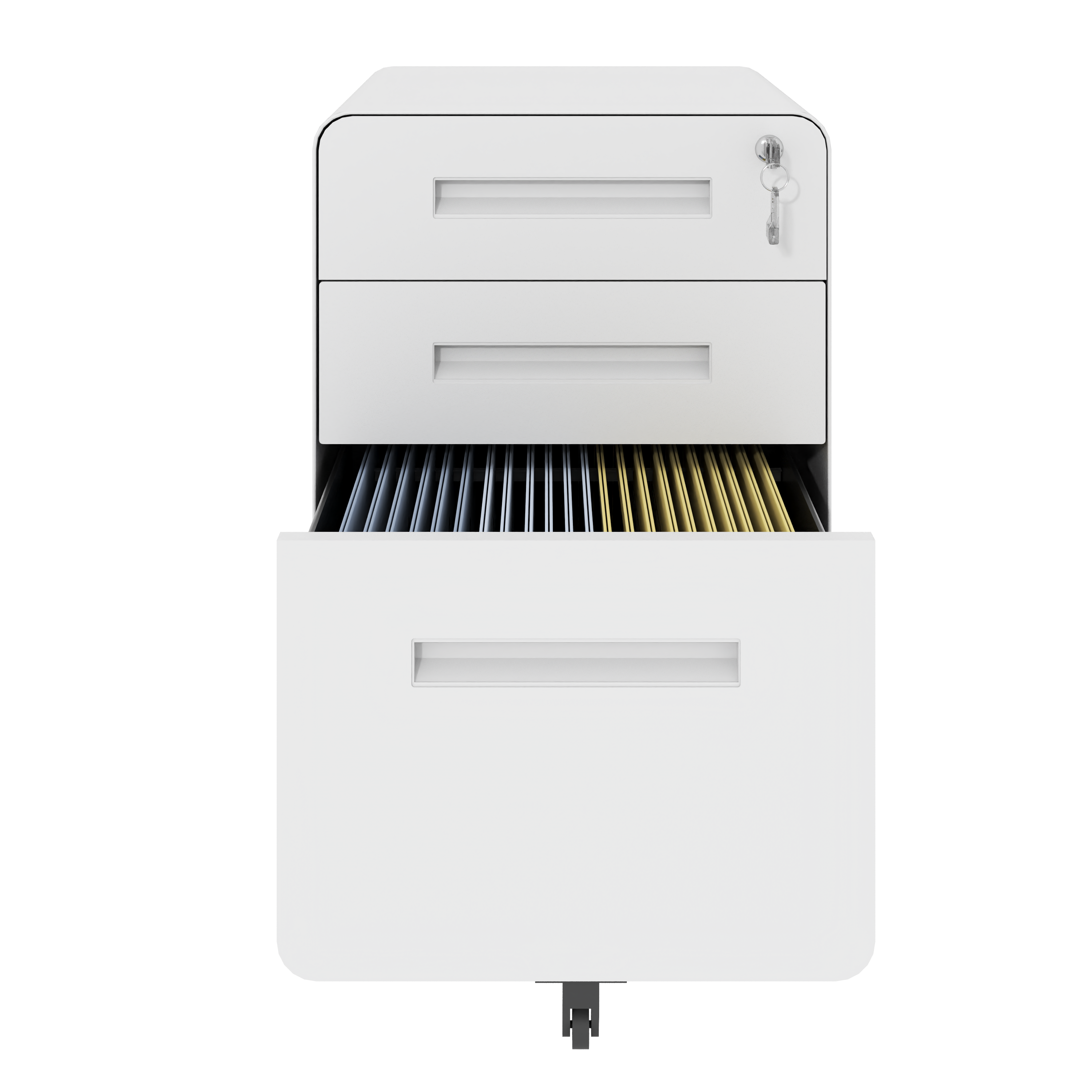 3-Drawer Wide Mobile File Cabinet With Lock, All-Steel Metal Storage Cabinet On Casters, For Home & Office,White, Fully Assembled, Holds A4 Letter Files, 110lbs Drawer detail