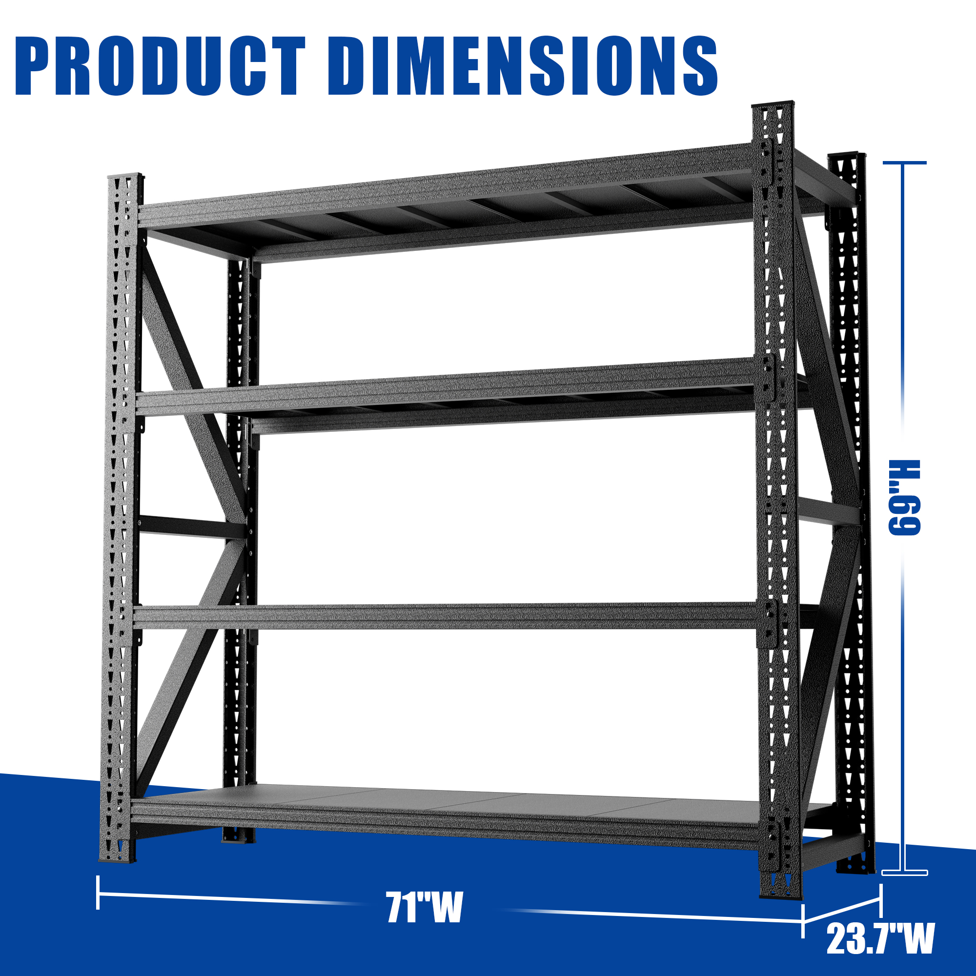 5000LBS Industrial Shelving For Warehouse, Heavy Duty Metal Adjustable Garage Shelves  69 H X 71 W X 23.7 D  5000LBS Storage Unit, Black image 3