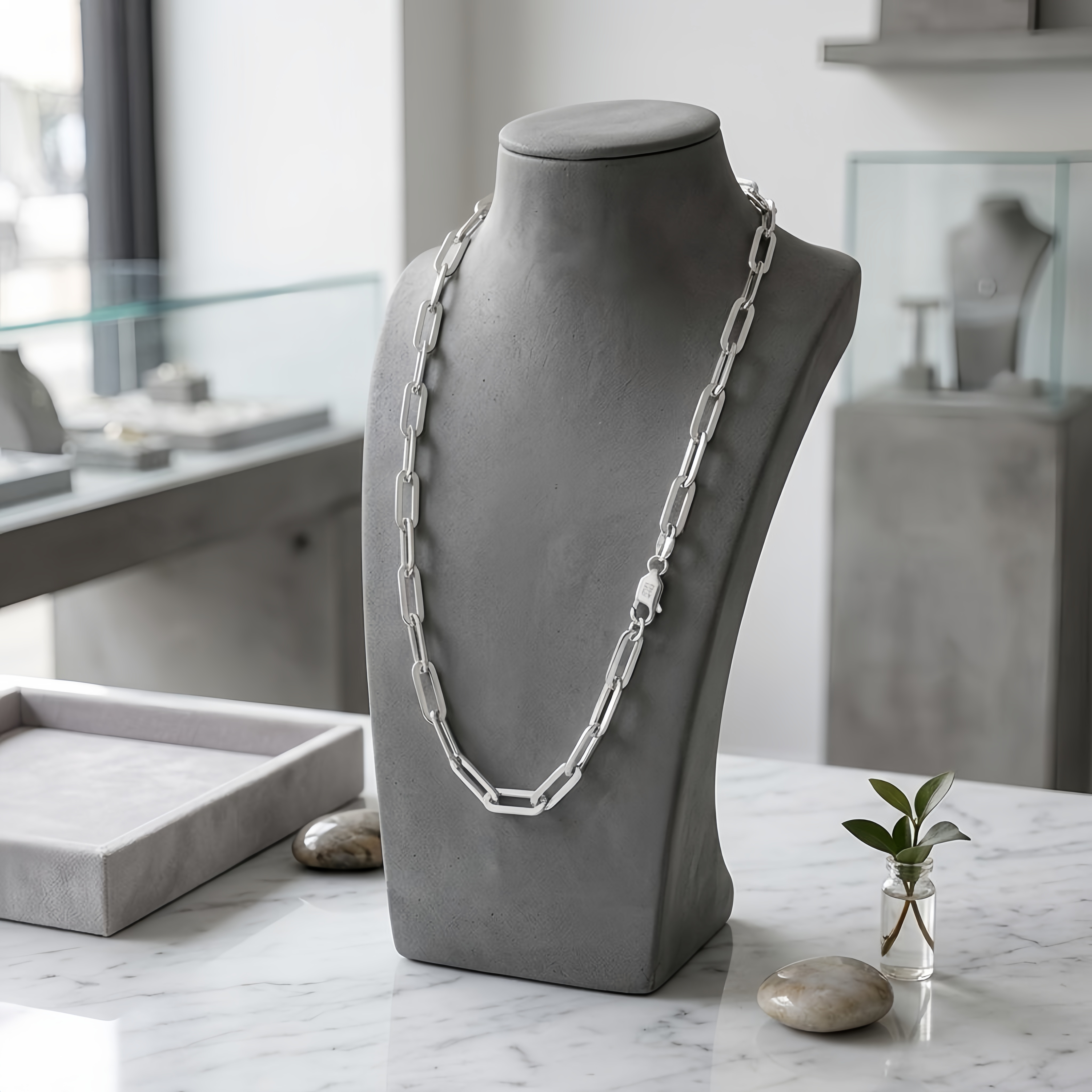 925 Sterling Silver Italian Sterling  Chunky Paperclip Chain Necklace