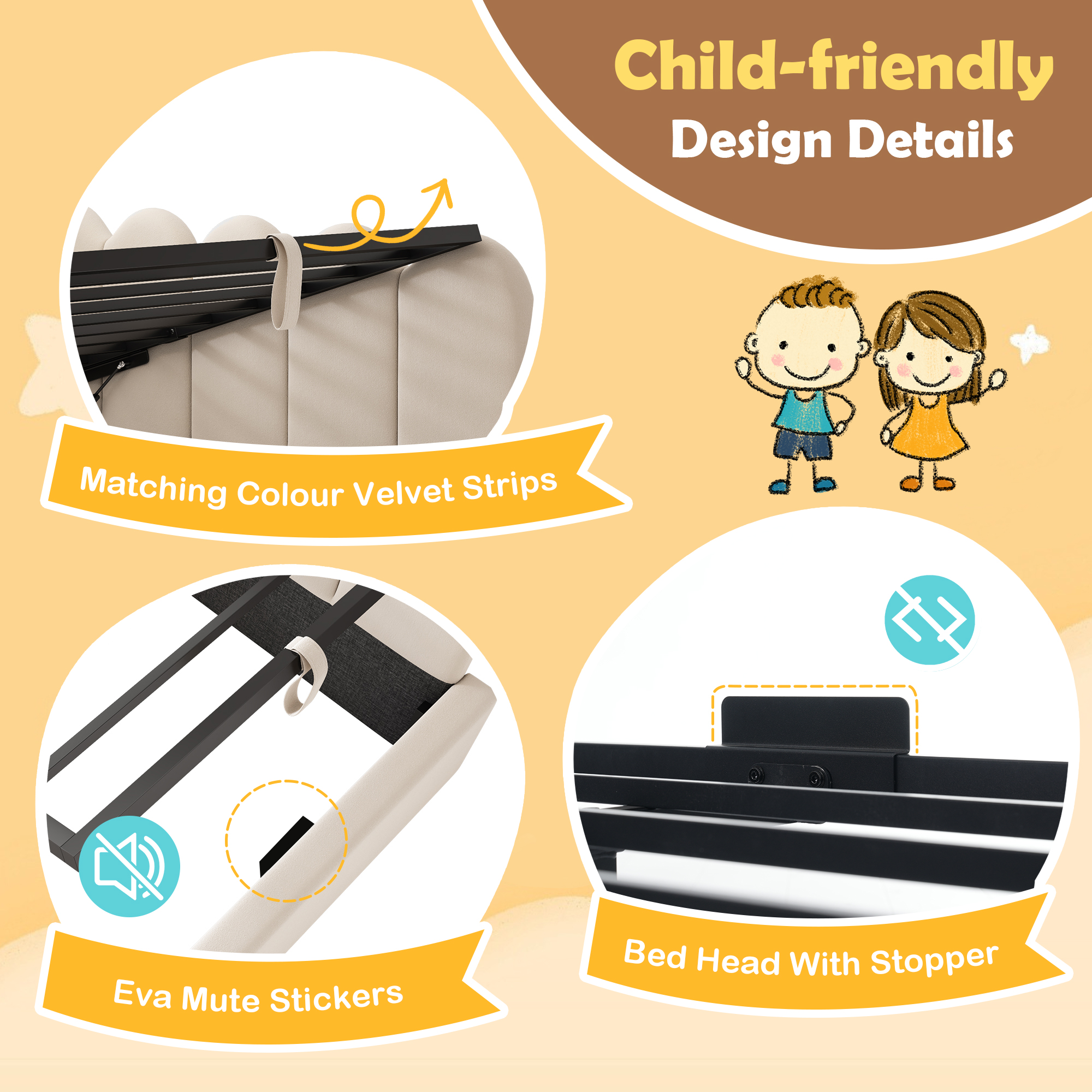 Upholstered Daybed With Hydraulic Storage, 3FT Single Sofa Bed 90 X 190 Cm, Crown-shaped Bed Guest Beds For Adults & Children, Velvet, Beige  No Mattress