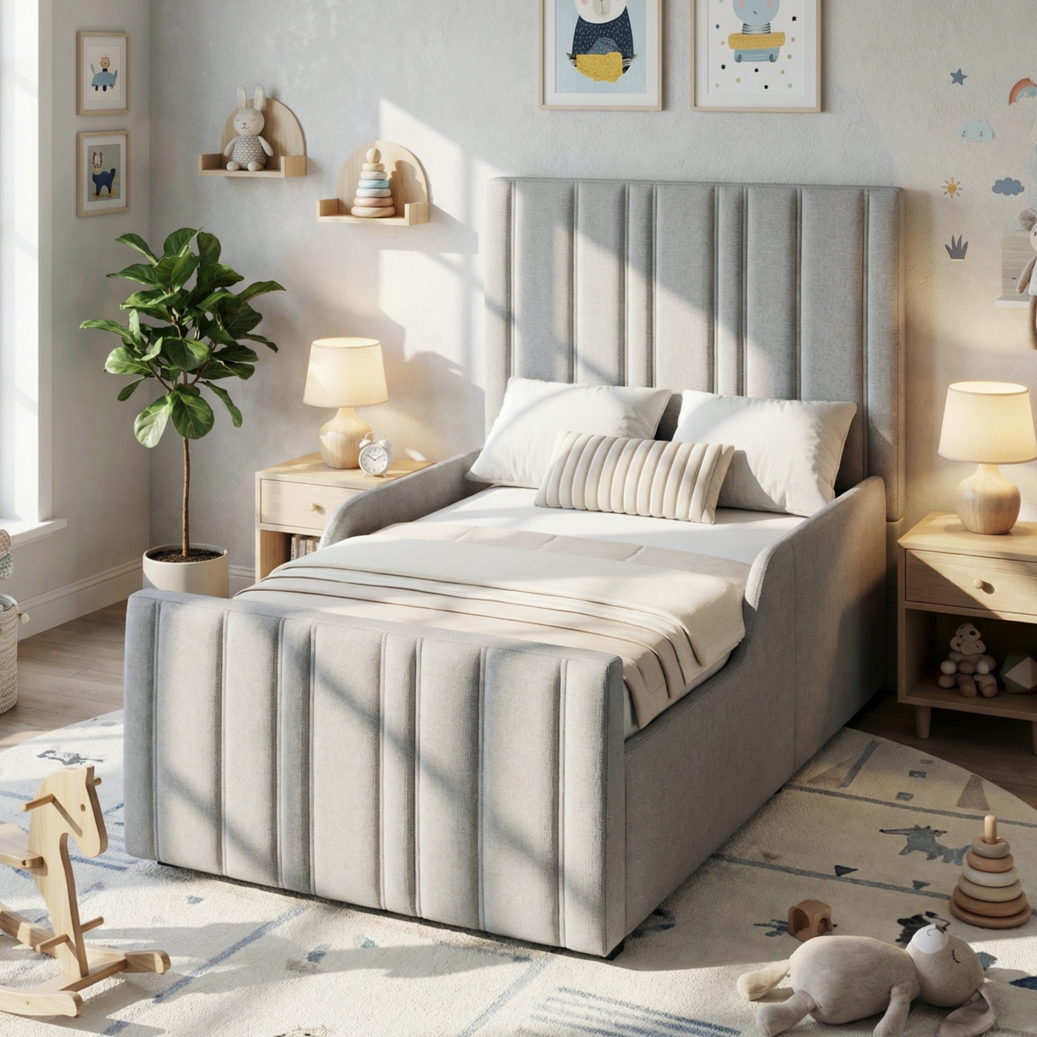 Upholstered Bed, Single Bed, Children's Bed, 3ft-90 X 190cm, Hydraulic Bed, Bed With Headboard And Large Storage Space, Upholstered Headboard, Grey, Linen