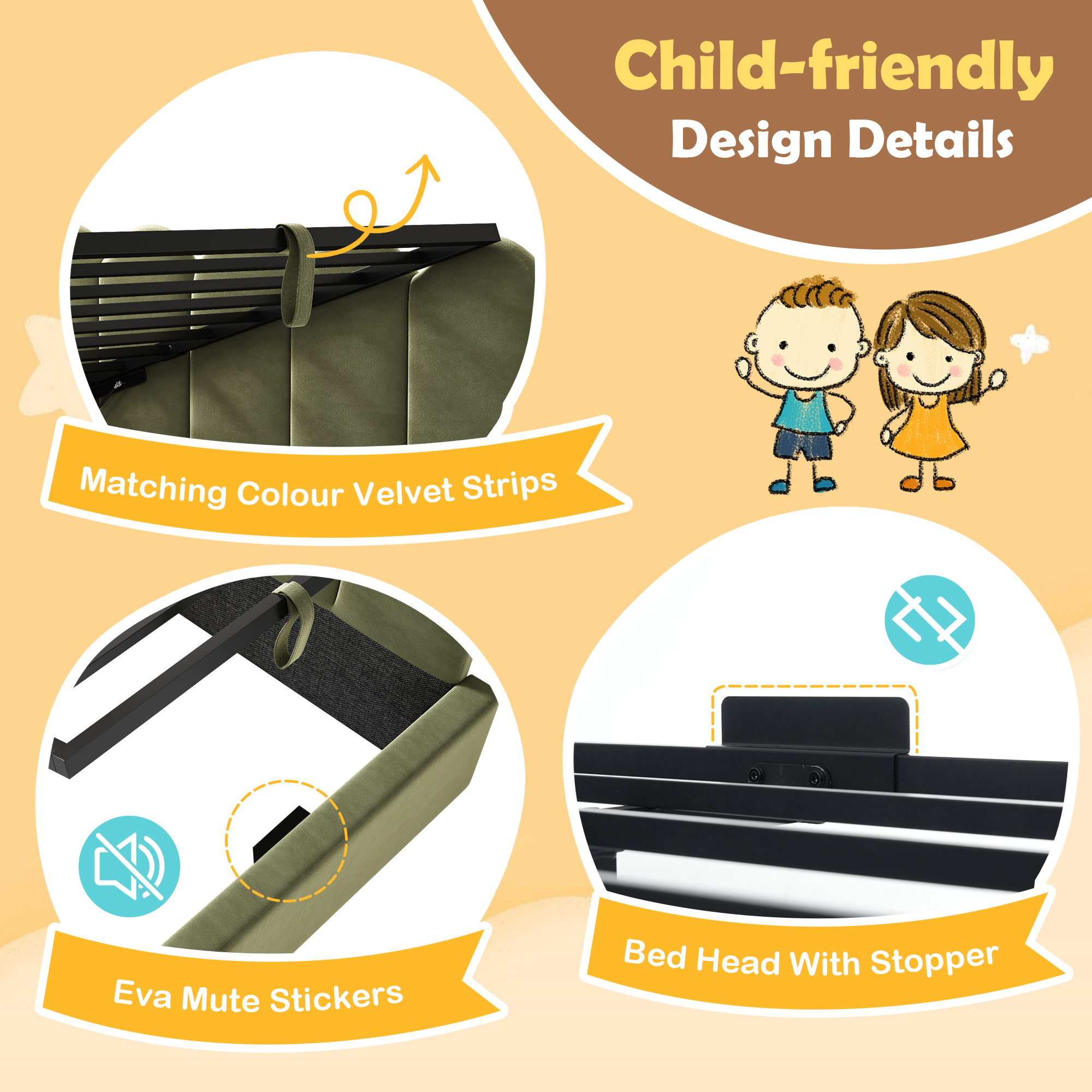 Upholstered Daybed With Hydraulic Storage, 3FT Single Sofa Bed 90 X 190 Cm, Crown-shaped Bed Guest Beds For Adults & Children, Velvet, Green  No Mattress