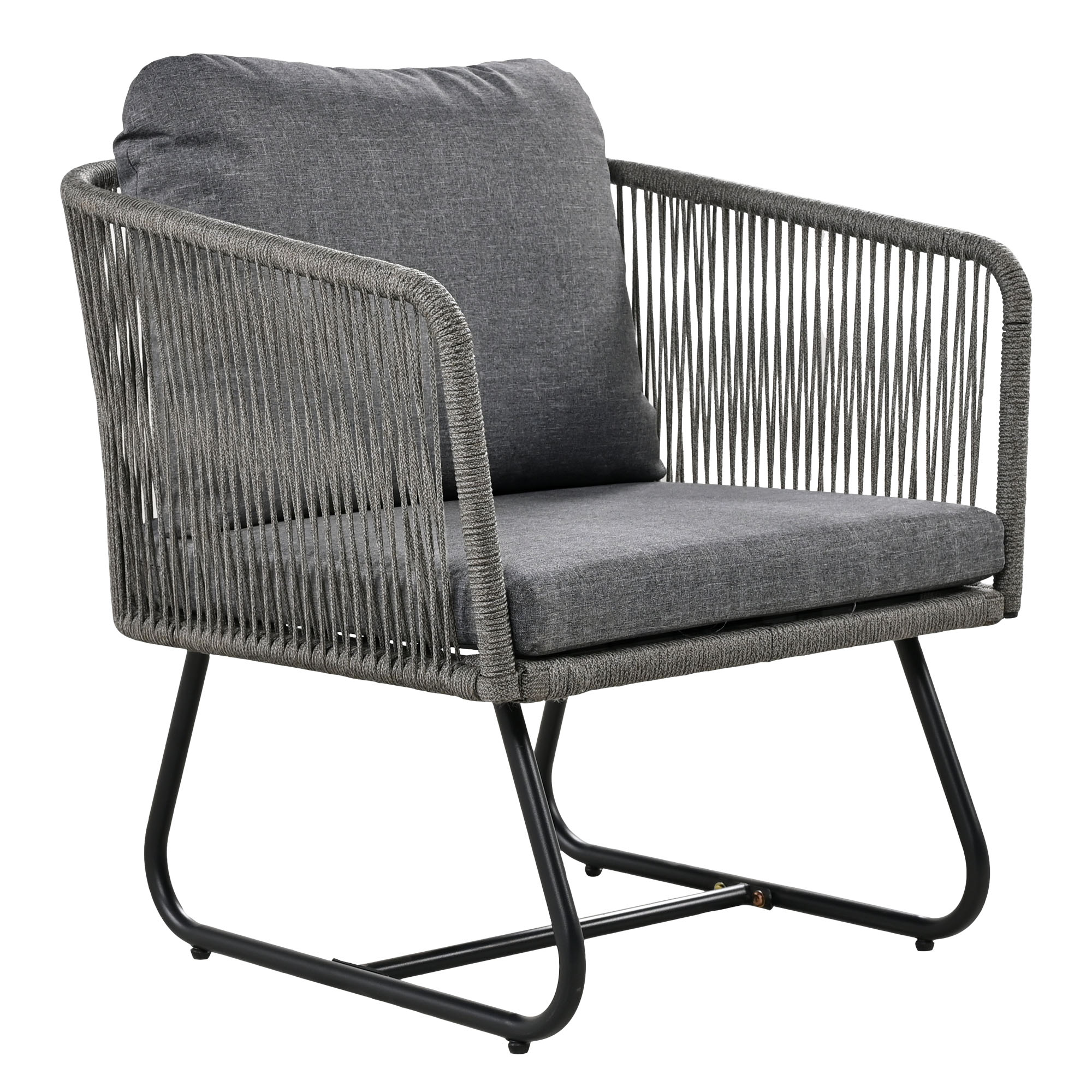 Outdoor Patio&Backyard Furniture Garden Lounge Set, Thick Quality Space Saving Sofas With Glass Coffee Table, Grey