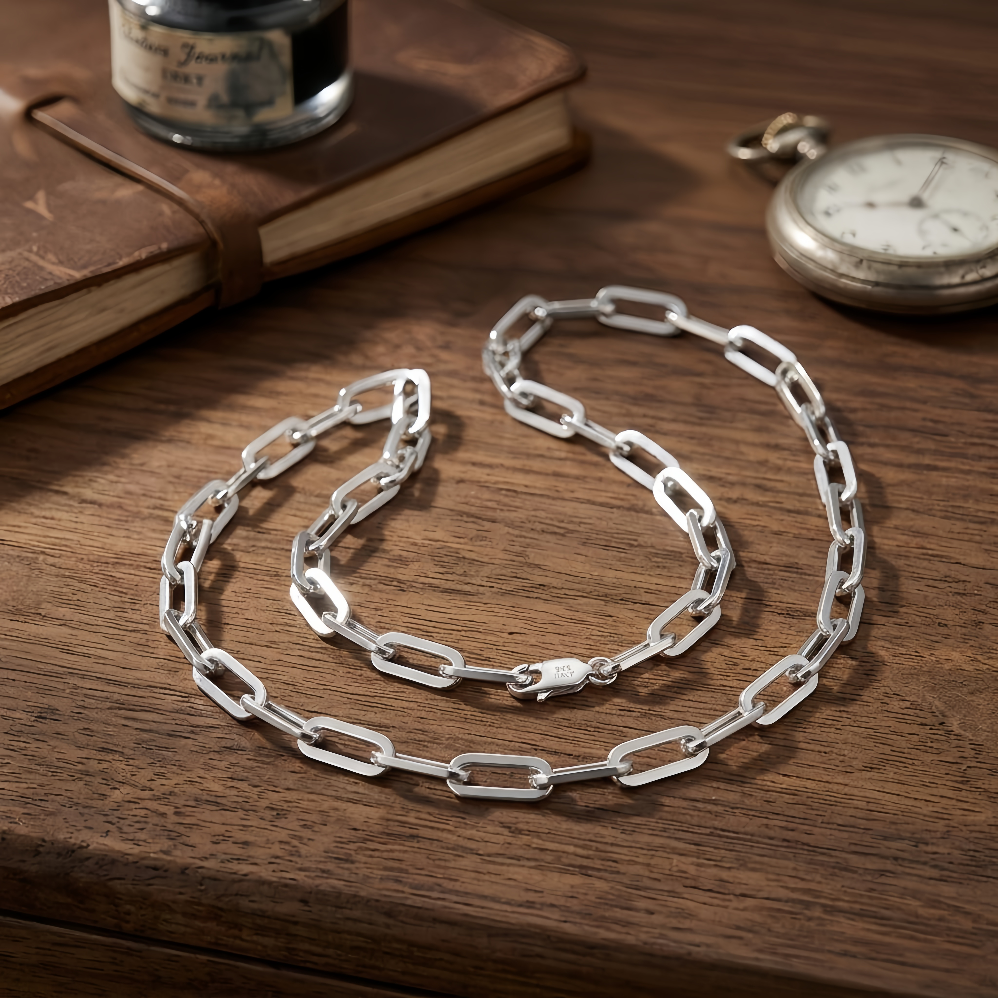 925 Sterling Silver Italian Sterling  Chunky Paperclip Chain Necklace