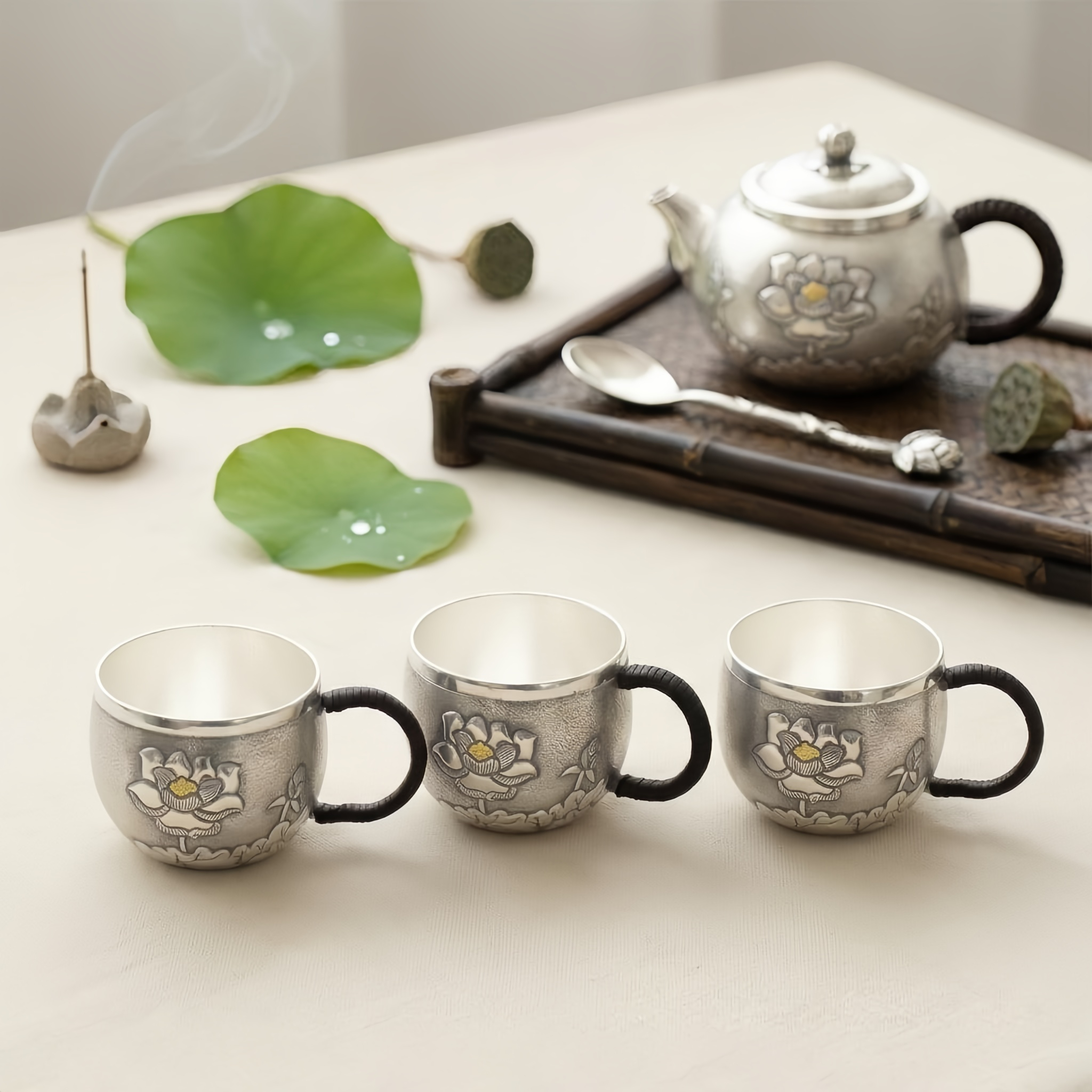 925 Sterling Silver Elegant  Lotus Cups with Handcrafted Floral Design - Handicraft