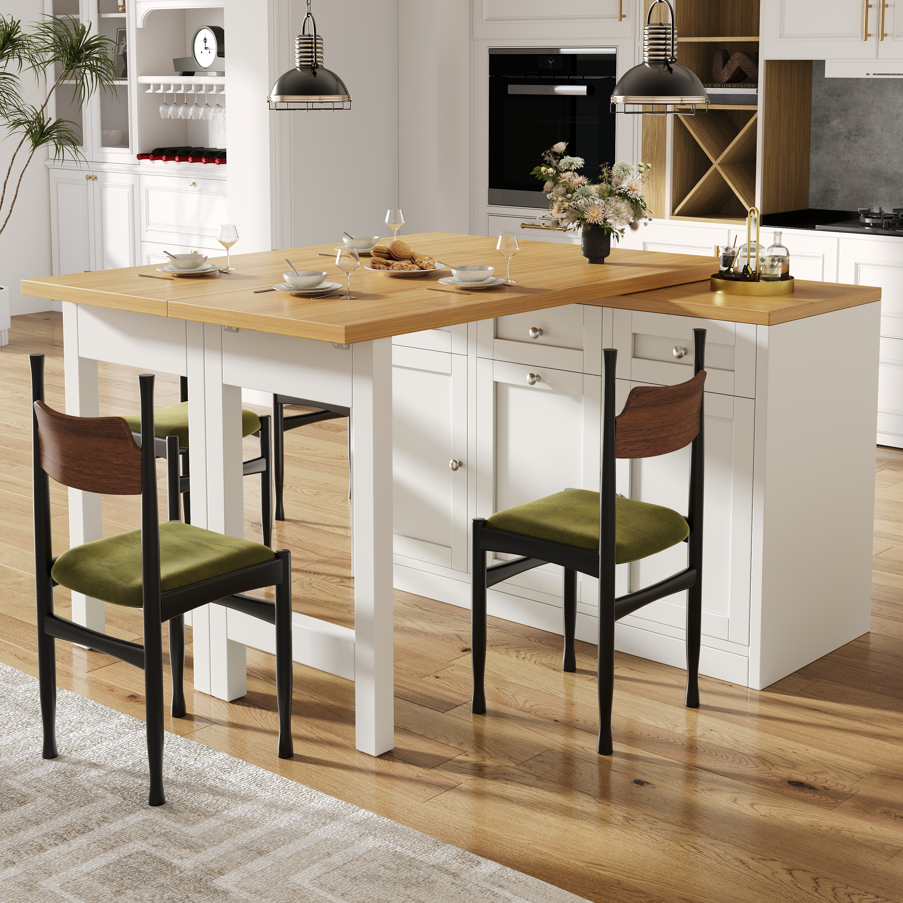 Extendable Bar Table With Storage Space, Fold Out Dining Table With Drawer And Snack Tray, Pull-out Bin Holder  Bin Not Included , Space-saving Design For Small Flats, Kitchens, Balconies,White
