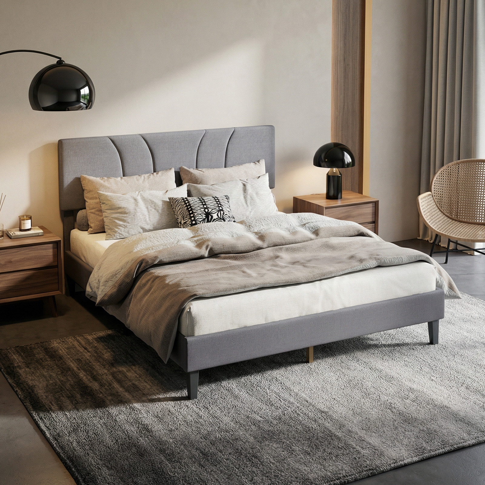 Full Size Platform Bed Frame With Adjustable Fabric Upholstered Headboard And Wood Slats Support Fully Upholstered Mattress Foundation No Box Spring Needed Easy Assembly Dark Gray