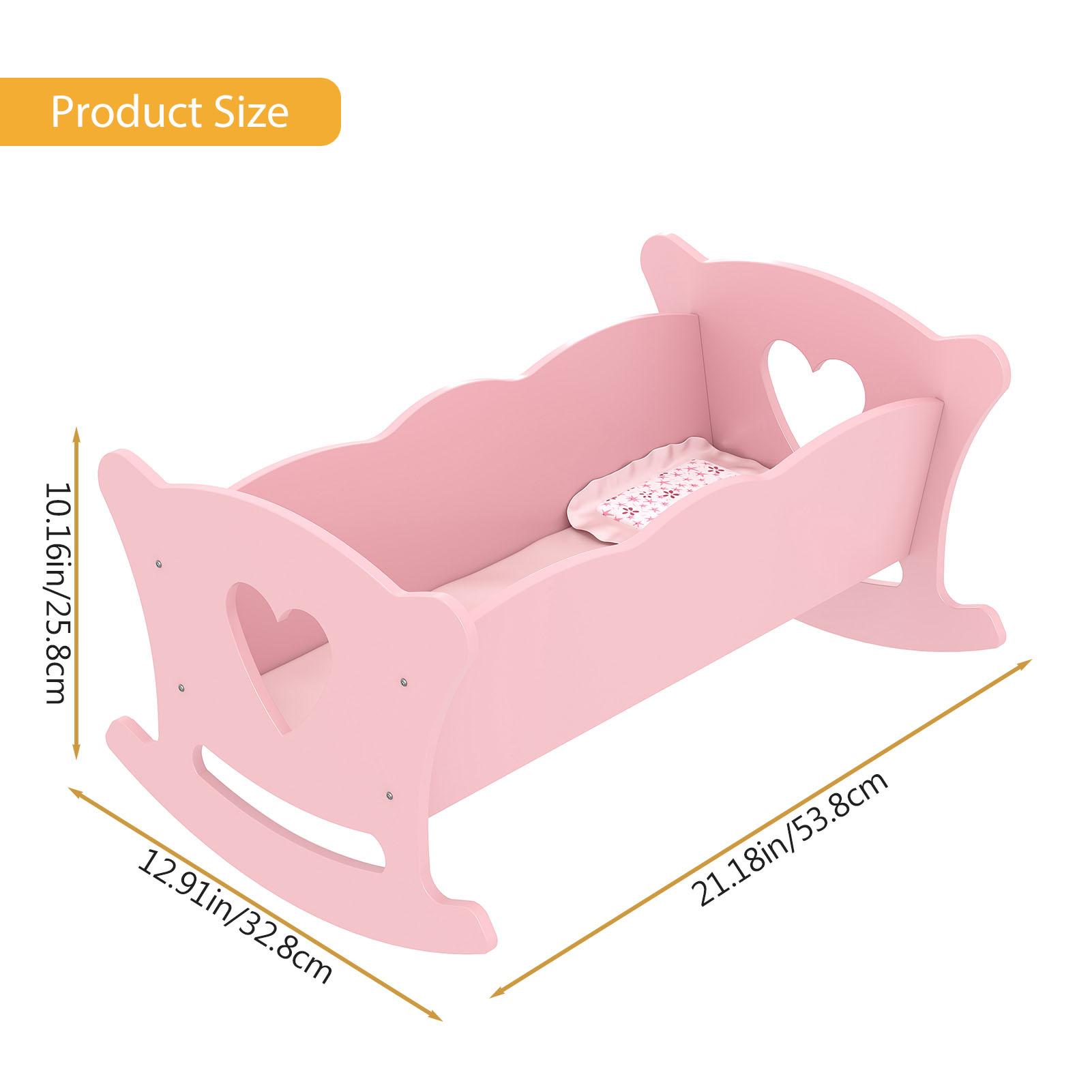 Wooden Cradle For 20 Inch Dolls Kids Role Play Easy Assembly Baby Doll Bed With Pillow Mattress Pink