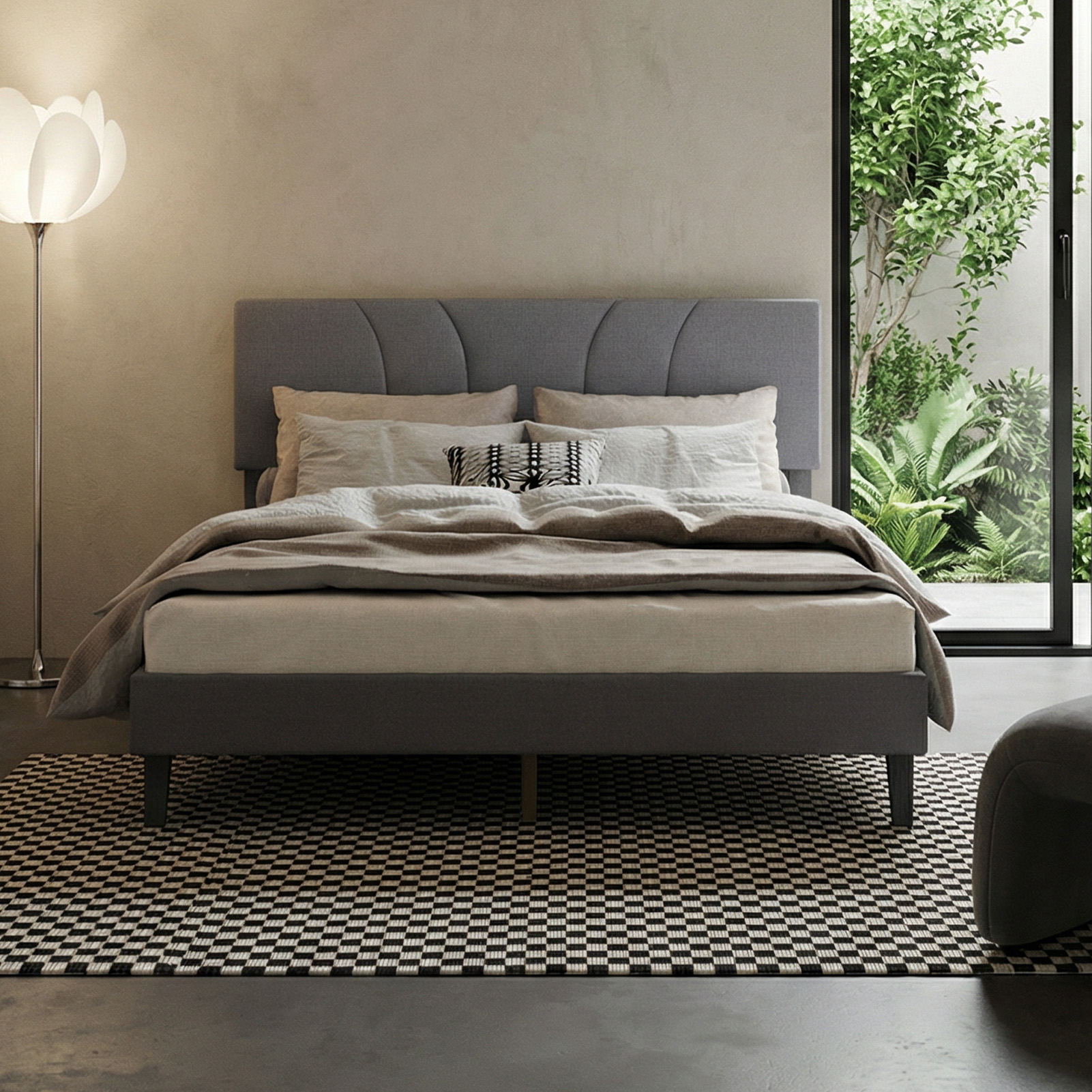 Full Size Platform Bed Frame With Adjustable Fabric Upholstered Headboard And Wood Slats Support Fully Upholstered Mattress Foundation No Box Spring Needed Easy Assembly Dark Gray
