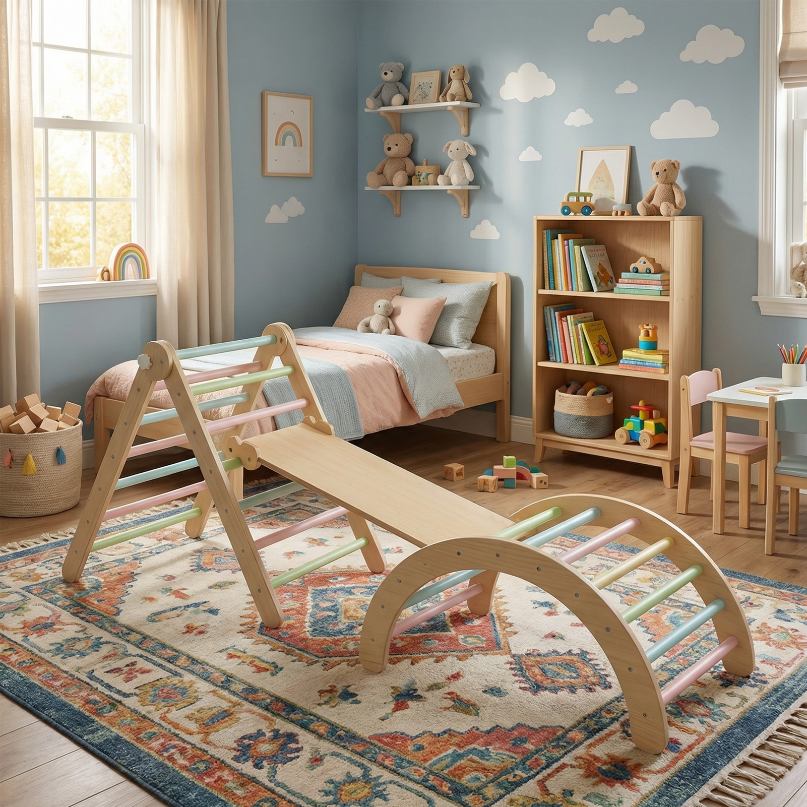 Toddler Climbing Toy Wooden Arch Ramp Ladder Climbing Toy Set Indoor Playground For Toddlers 1-3 Years Old