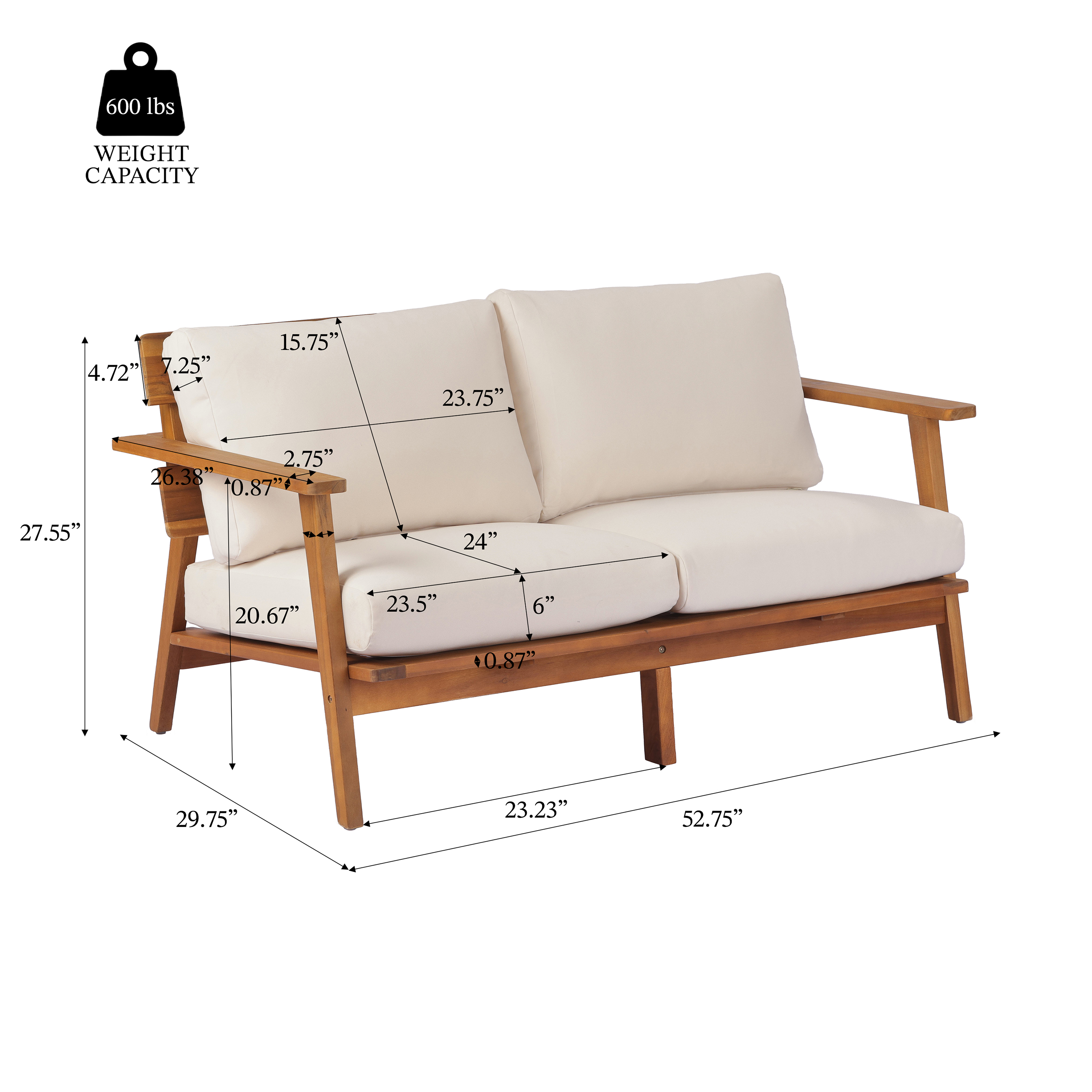 Acacia Wood Patio Loveseat Set, picture 3 of 4