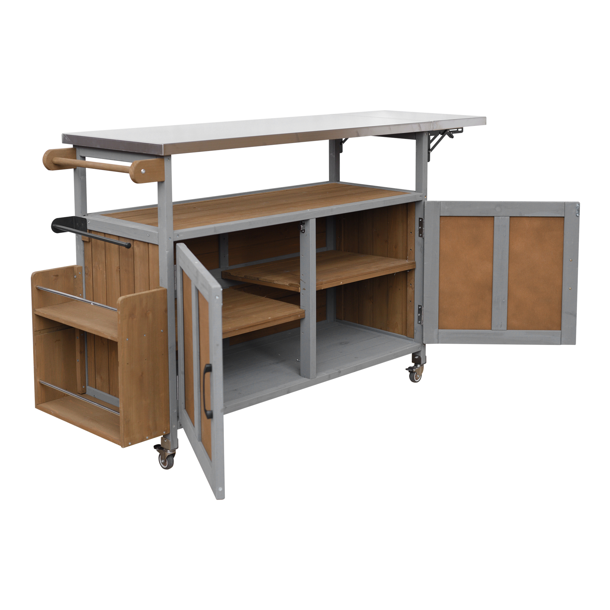 Foldable Outdoor Kitchen Island Patio Mobile Kitchen Cart Portable Outdoor Cooking Island With Lockable Wheels, Storage Cabinet And Towel Rack For Patio And Outdoor, Espresso Grey detail