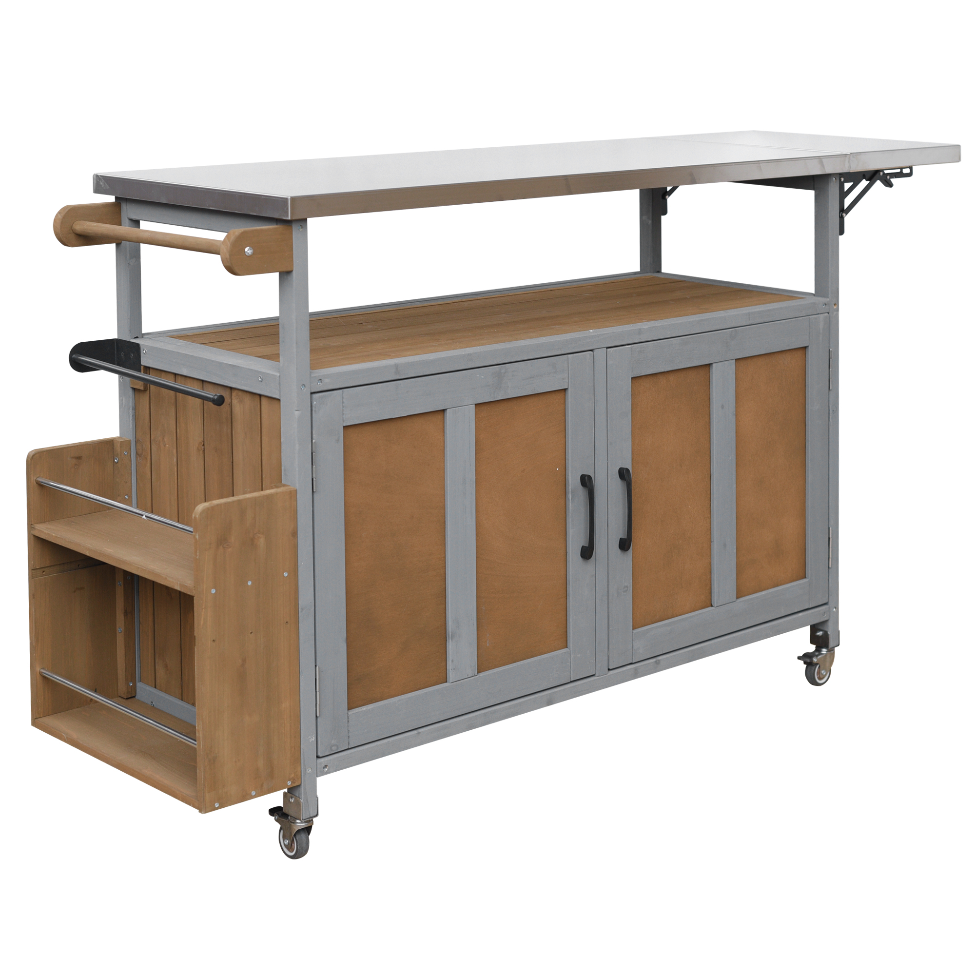 Foldable Outdoor Kitchen Island Patio Mobile Kitchen Cart Portable Outdoor Cooking Island With Lockable Wheels, Storage Cabinet And Towel Rack For Patio And Outdoor, Espresso Grey detail