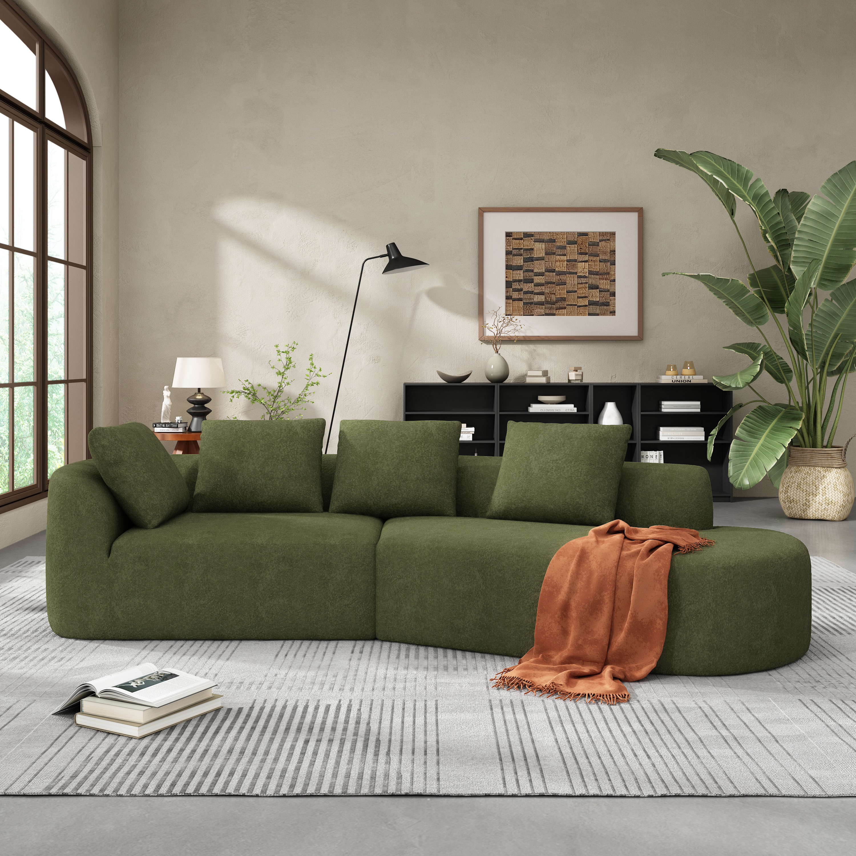 116  Modern Curved Sectional Sofa With High-Density Fully Compressed Sponge And Chaise Lounge, Pearl Upholstery, 2-Piece Set, Fully Assembled Right Hand Facing, Perfect For Living Room, Lounge