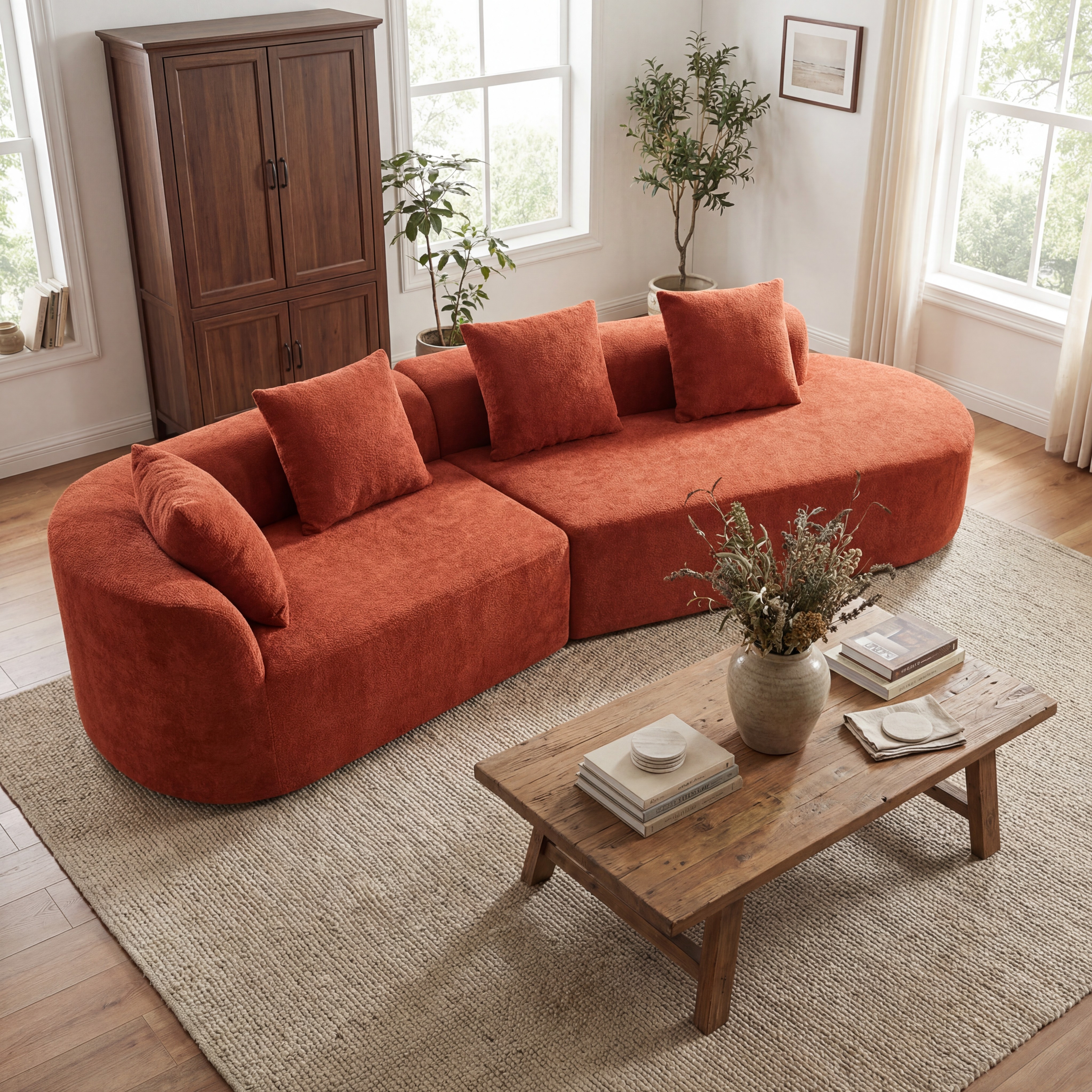 116  Modern Curved Sectional Sofa With High-Density Fully Compressed Sponge And Chaise Lounge, 2-Piece Set, Fully Assembled Right Hand Facing, Perfect For Living Room, Lounge