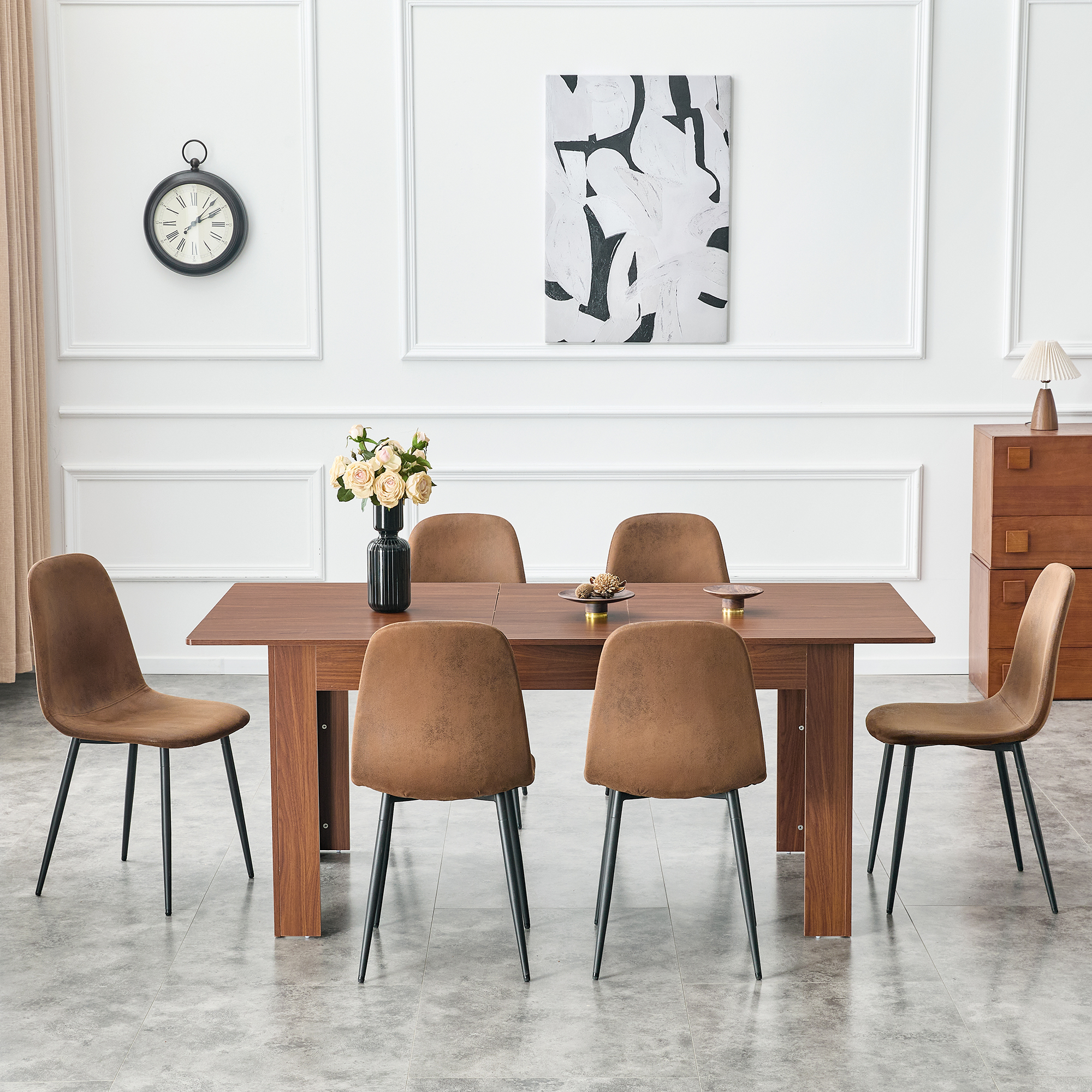 Extendable Rectangular Dining Table, Modern Expandable Kitchen Table With 2 Drop Leaves, Walnut Finish, Space-Saving Dinner Table For Small To Large Family, Dining Room & Living Room