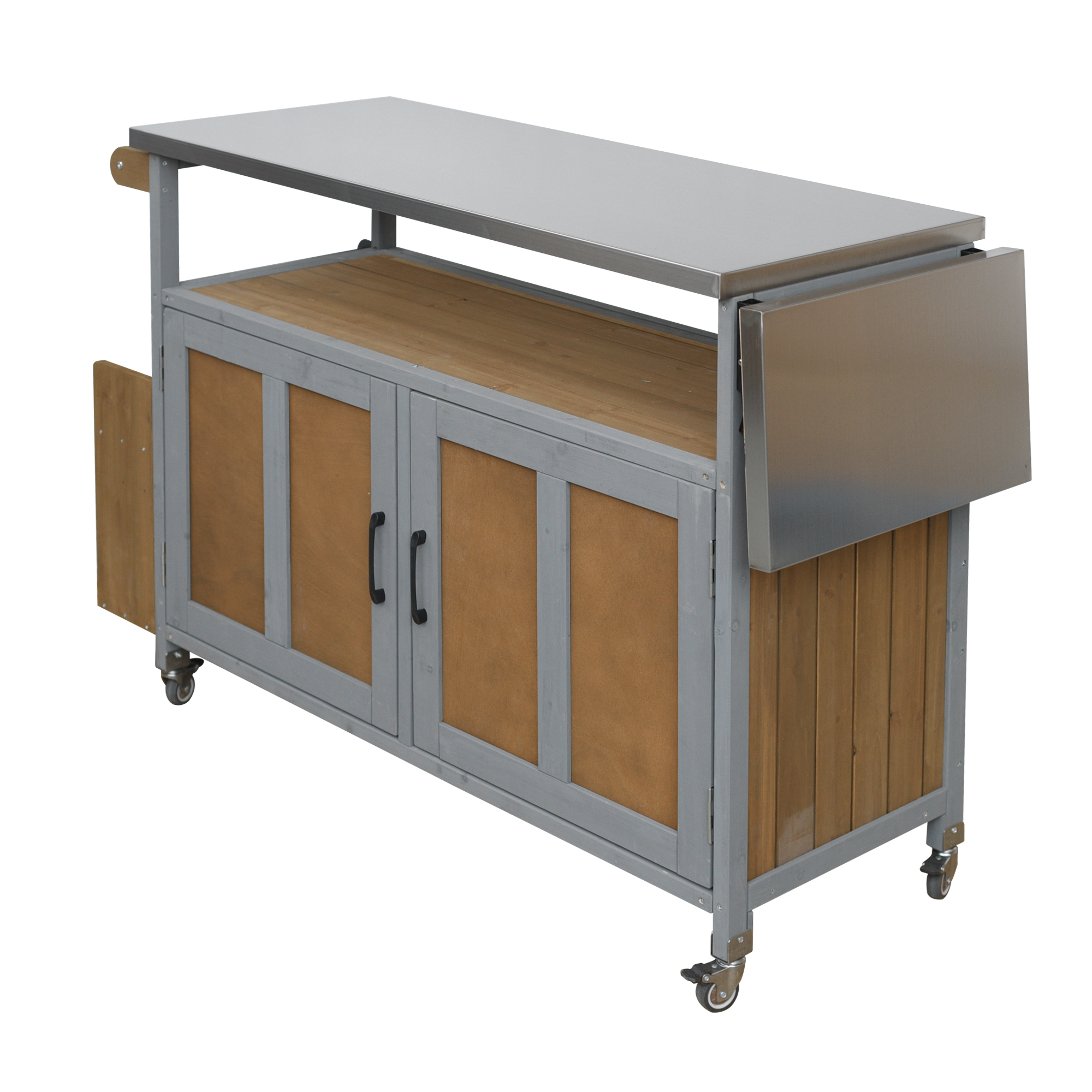 Foldable Outdoor Kitchen Island Patio Mobile Kitchen Cart Portable Outdoor Cooking Island With Lockable Wheels, Storage Cabinet And Towel Rack For Patio And Outdoor, Espresso Grey detail