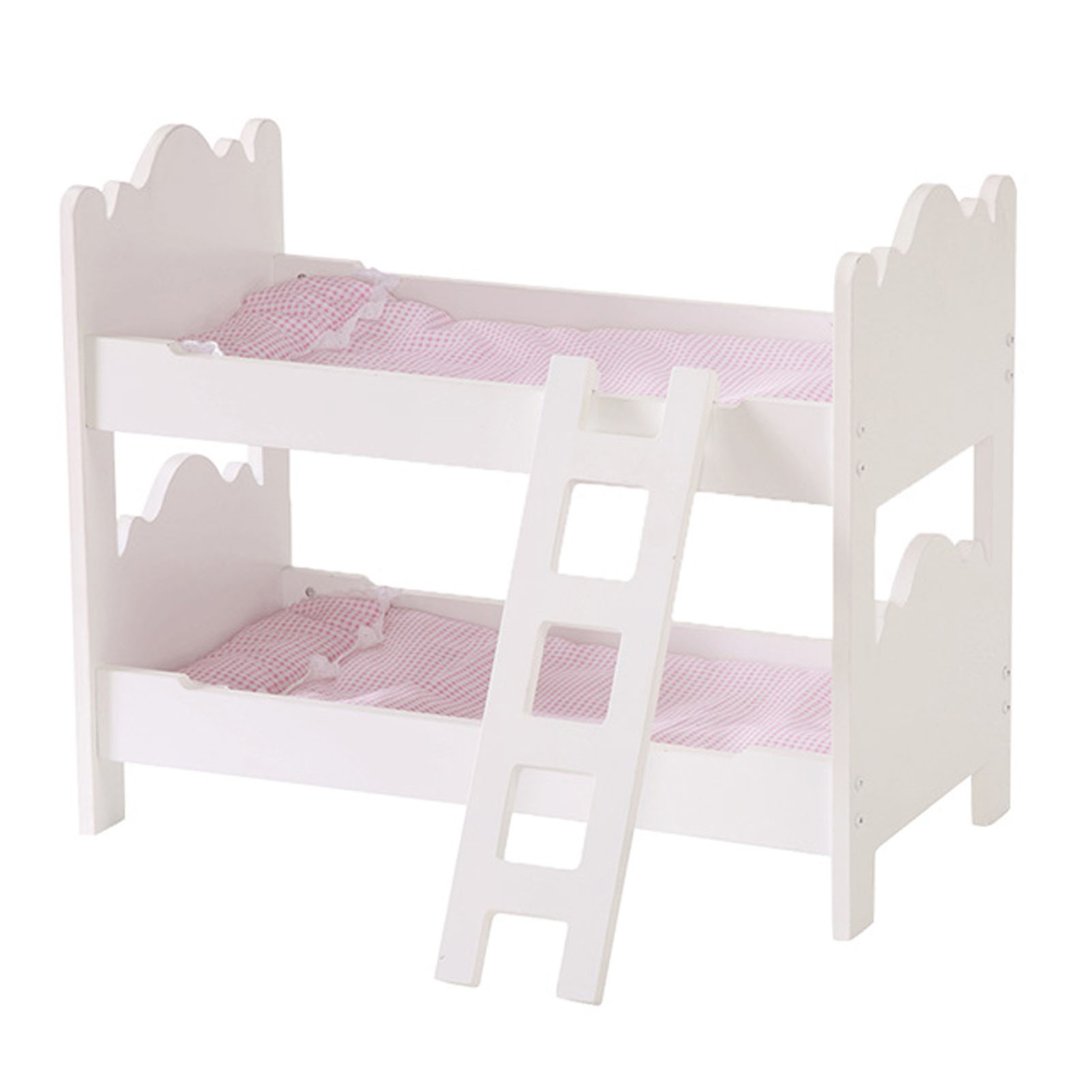 Baby Doll Bunk Bed Easy Assembly Wooden Play Bunk Bed With Ladder Pink Bedding For 18 Inch Dolls
