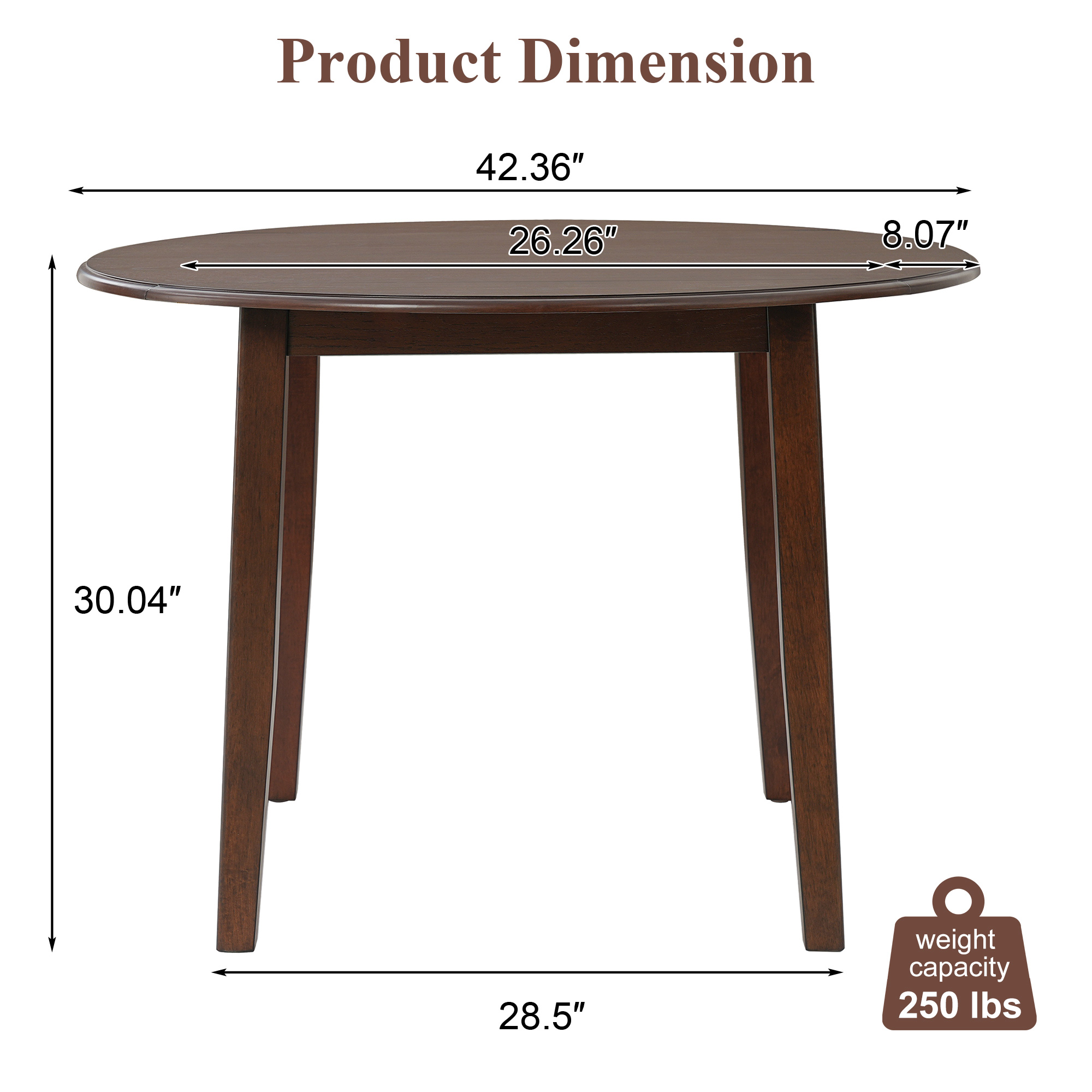 Extendable Round Dining Table For 2 -4 People, Folding Wood Dining Table With Adjustable Size, Space-Saving Design For Small Apartments And Dining Areas  BROWN