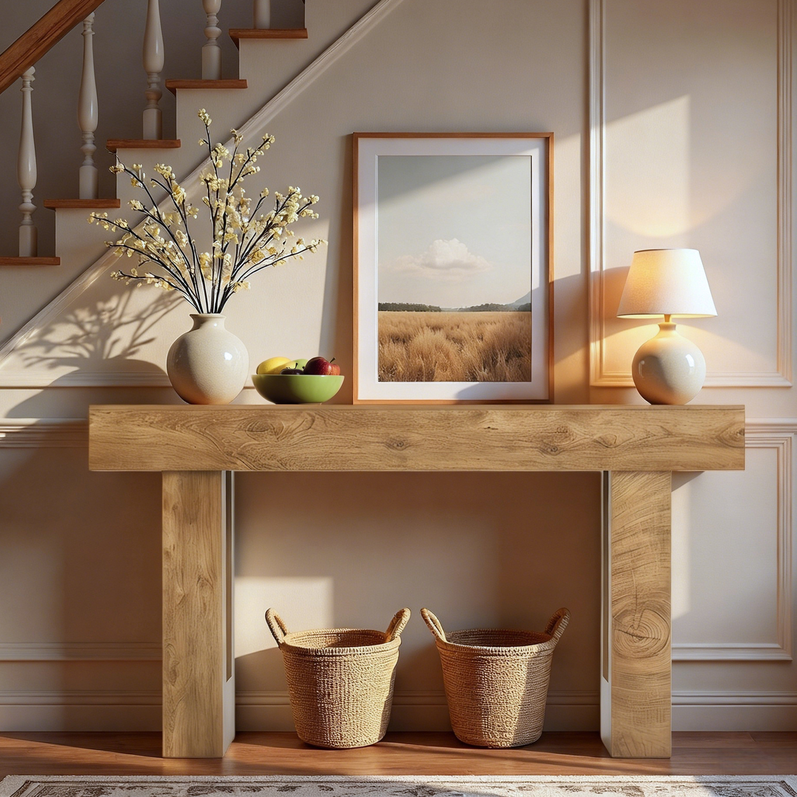 63'' Long Console Table, Farmhouse Entryway Table With Storage, Native Wood Grain Tree Scars, Wooden Rectangular Sofa Table Behind Couch For Entrance, Hallway, Living Room, Foyer  Natural Wood